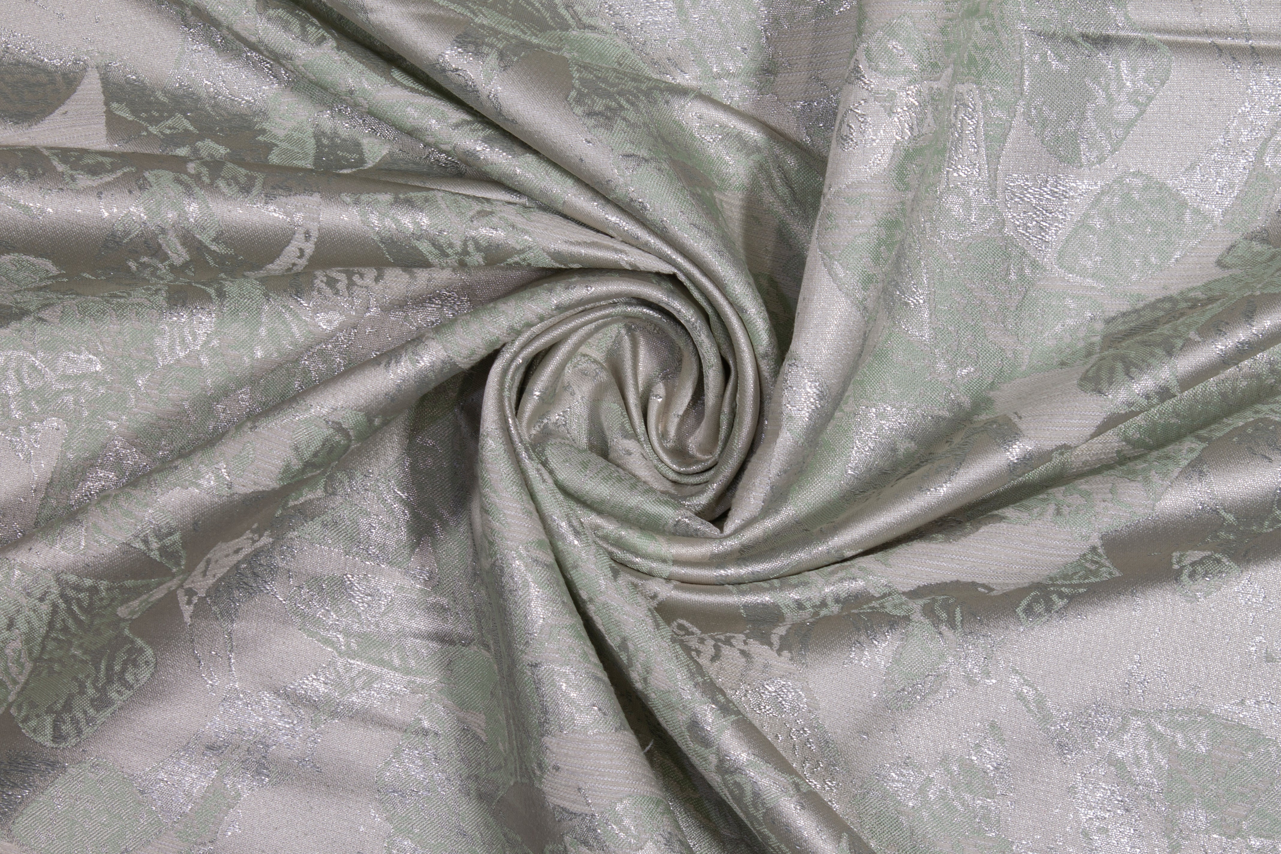 Abstract Metallic Brocade - Silver and Green