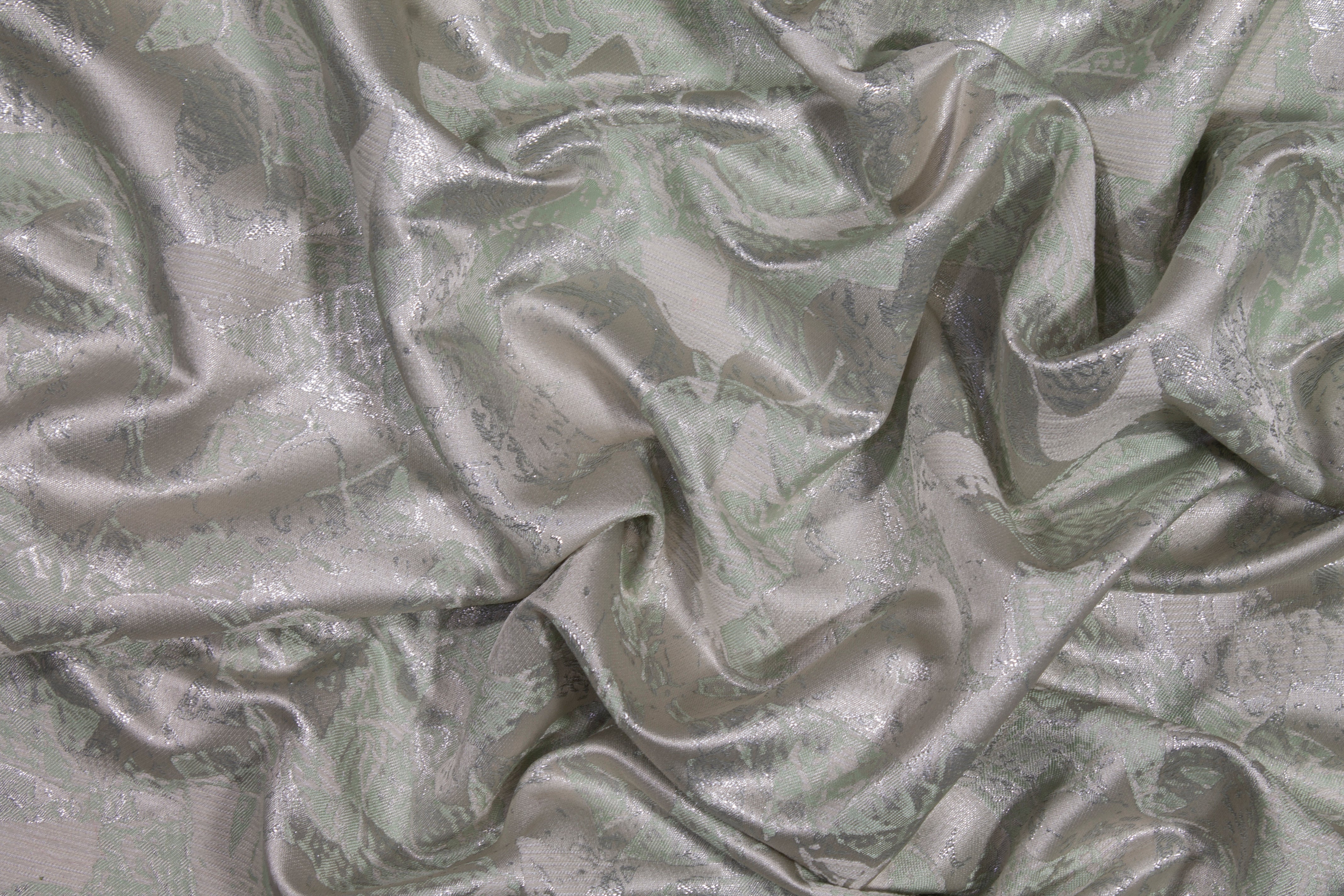 Abstract Metallic Brocade - Silver and Green