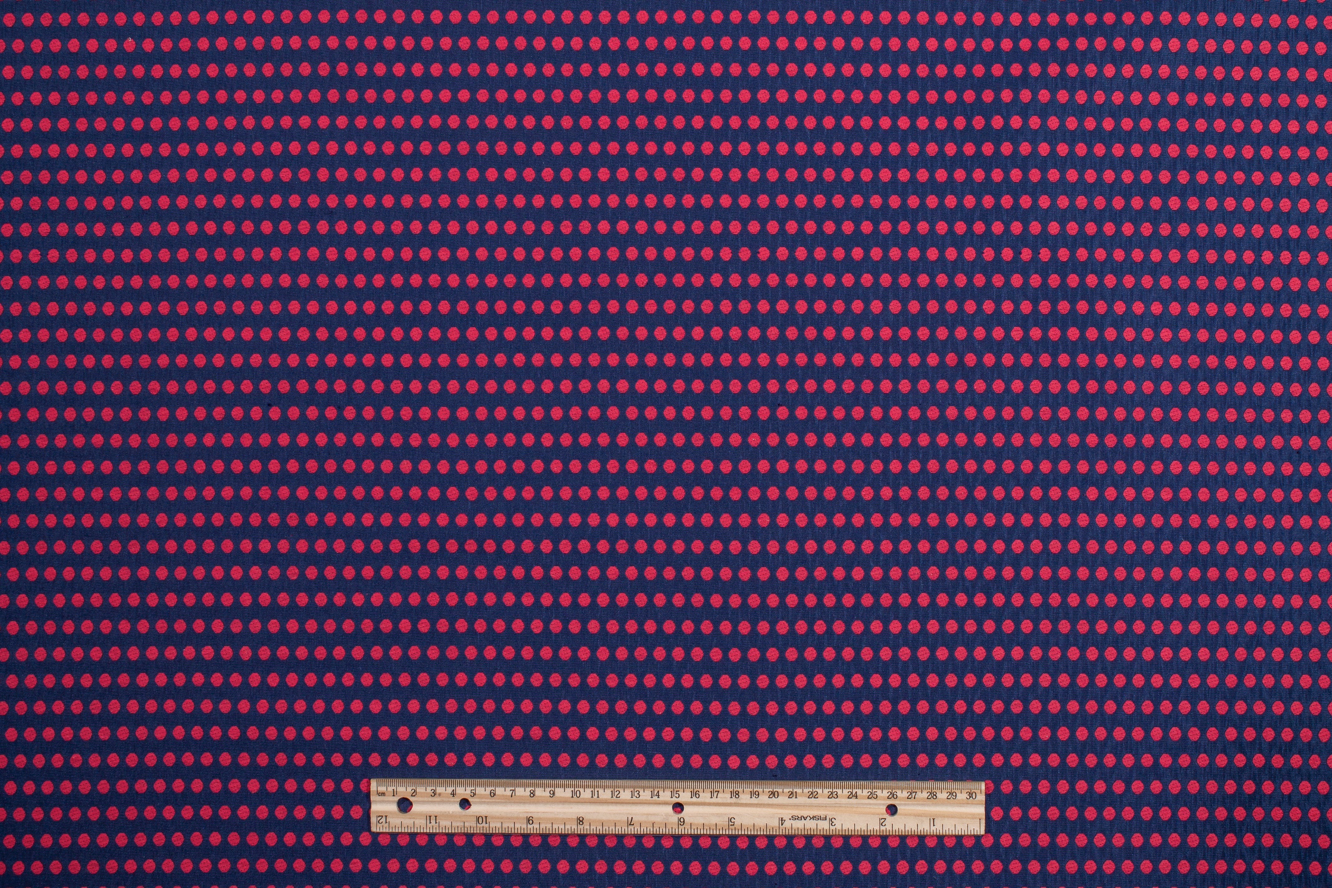 Dotted Brocade - Raspberry Red and Navy Blue