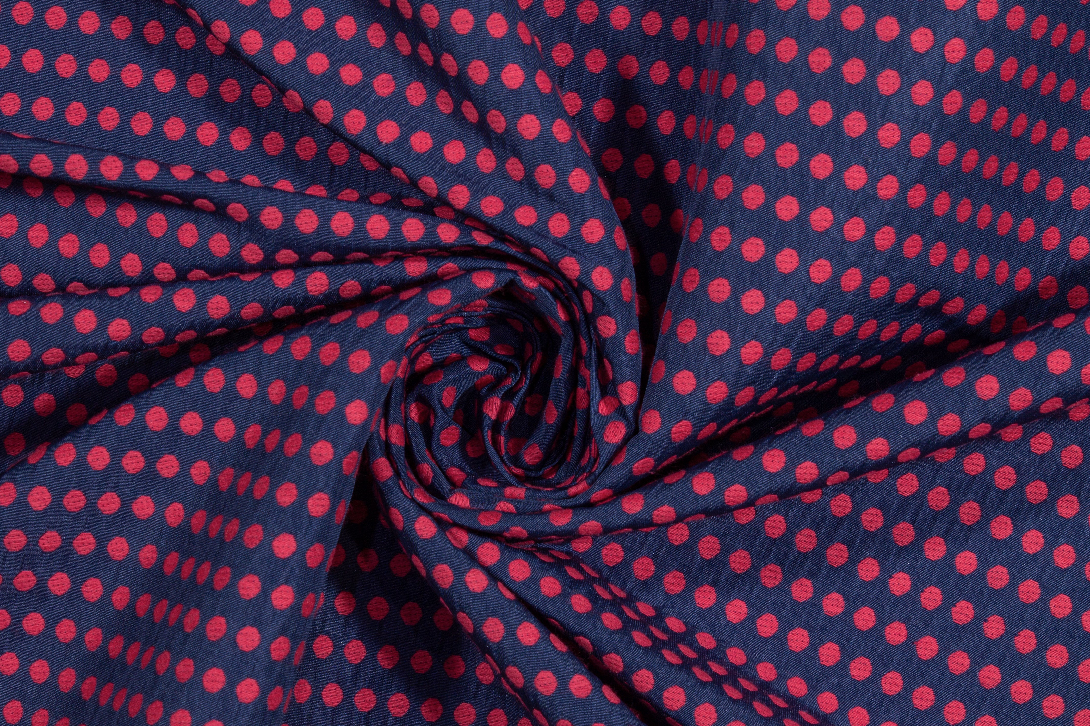 Dotted Brocade - Raspberry Red and Navy Blue