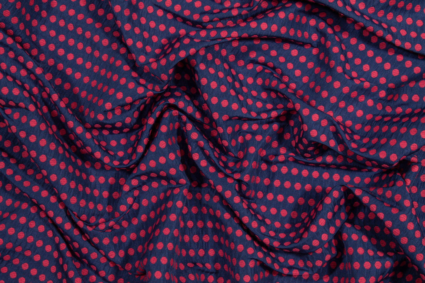 Dotted Brocade - Raspberry Red and Navy Blue