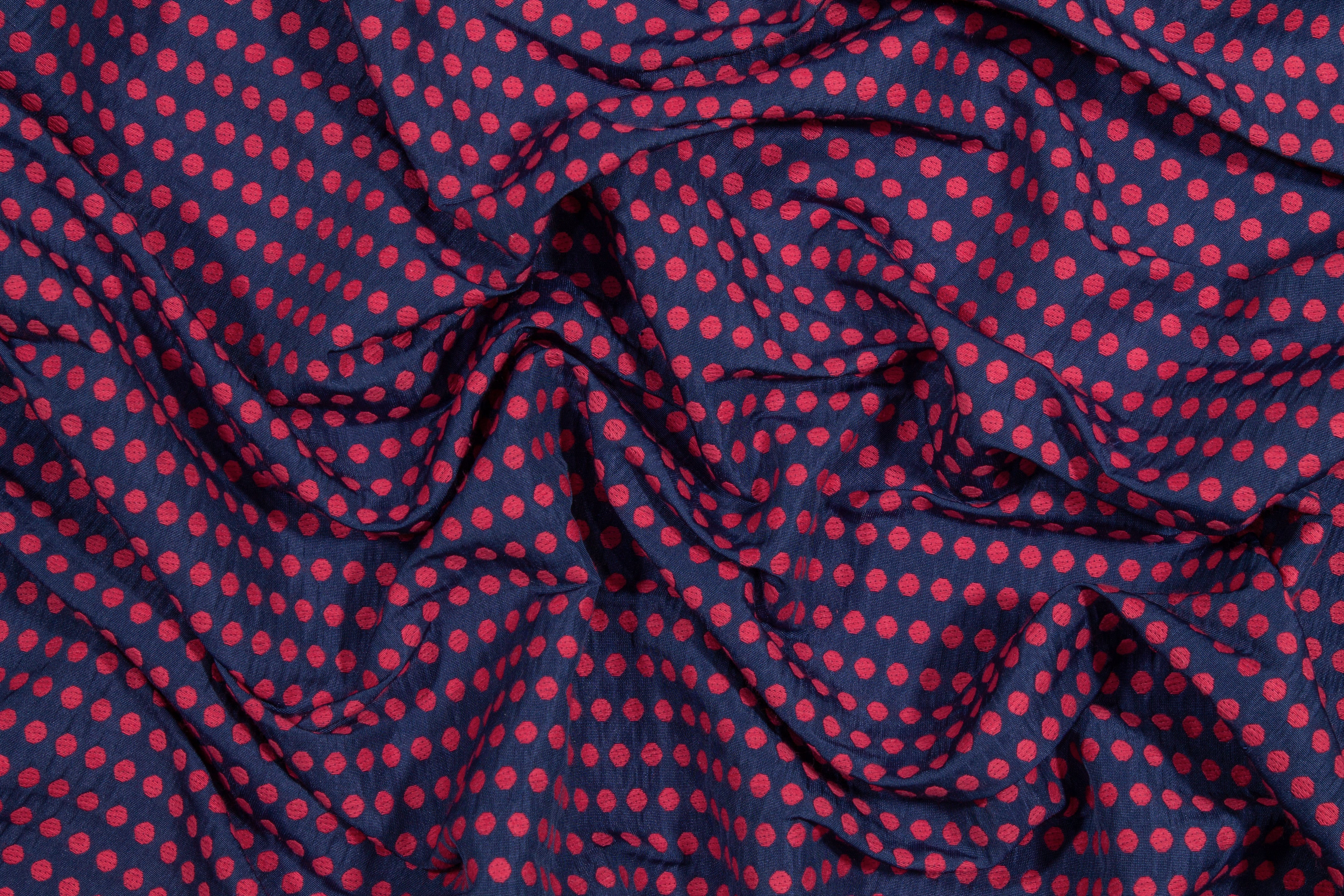 Dotted Brocade - Raspberry Red and Navy Blue