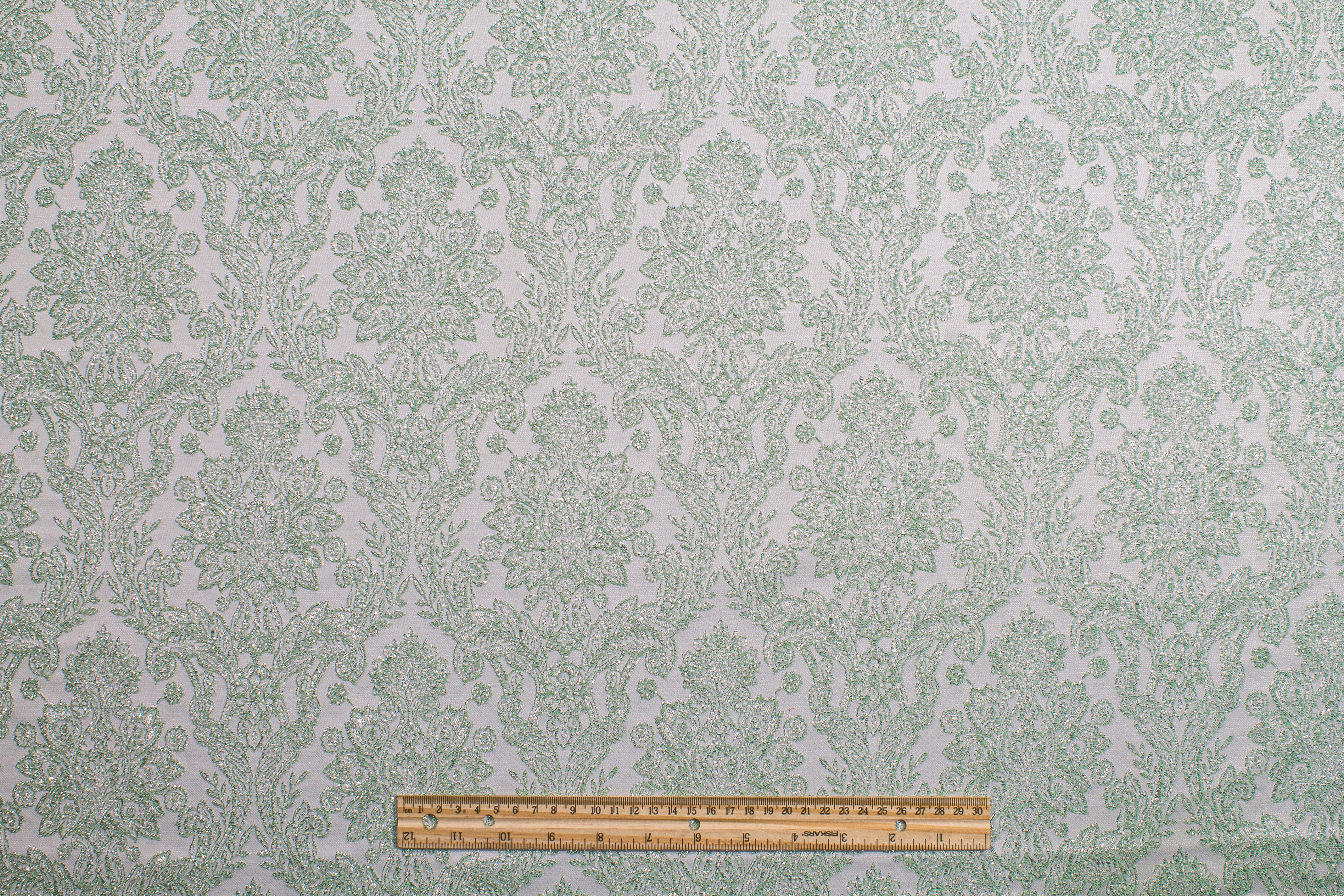 Metallic Damask Brocade - Mint Green and Silver