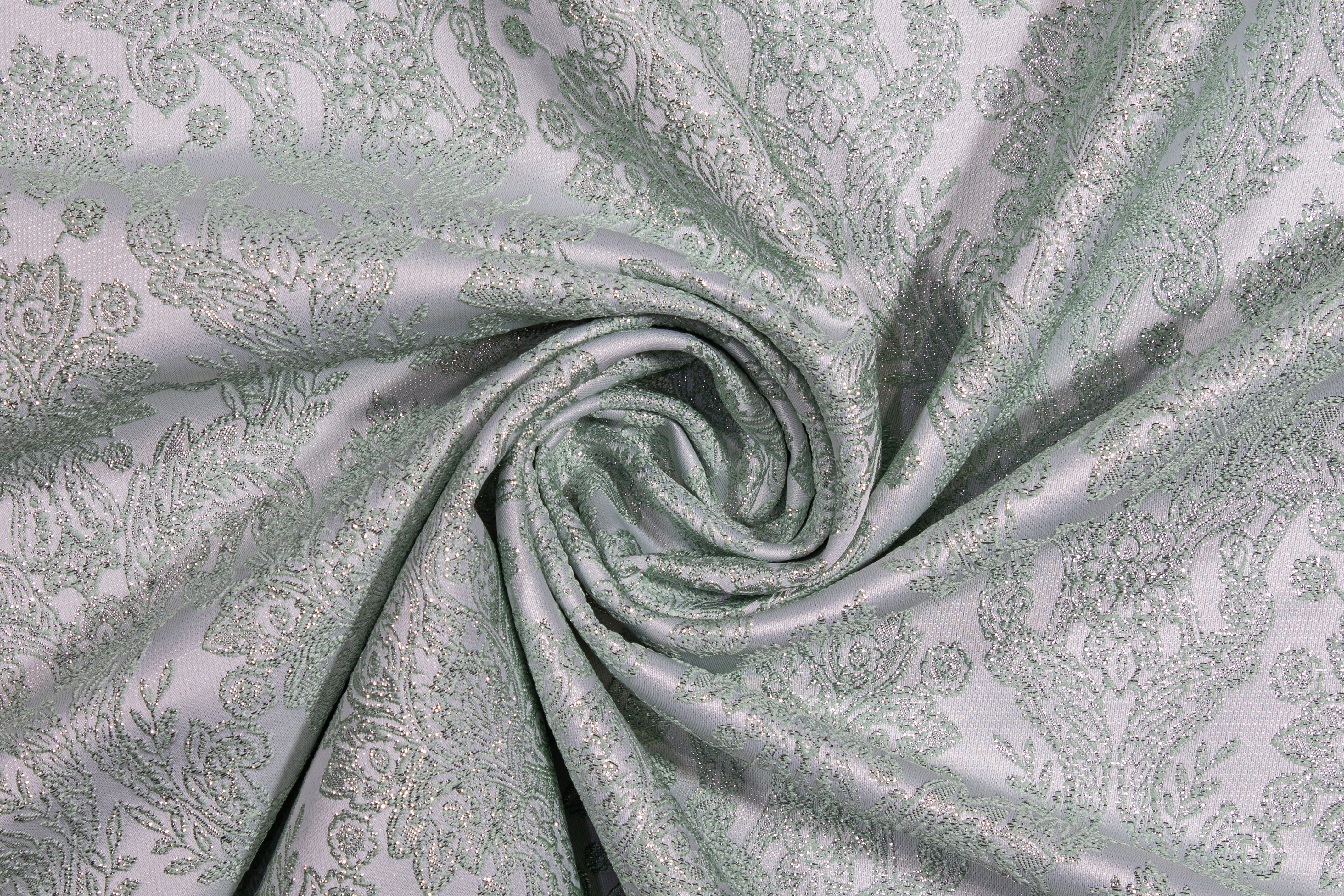 Metallic Damask Brocade - Mint Green and Silver
