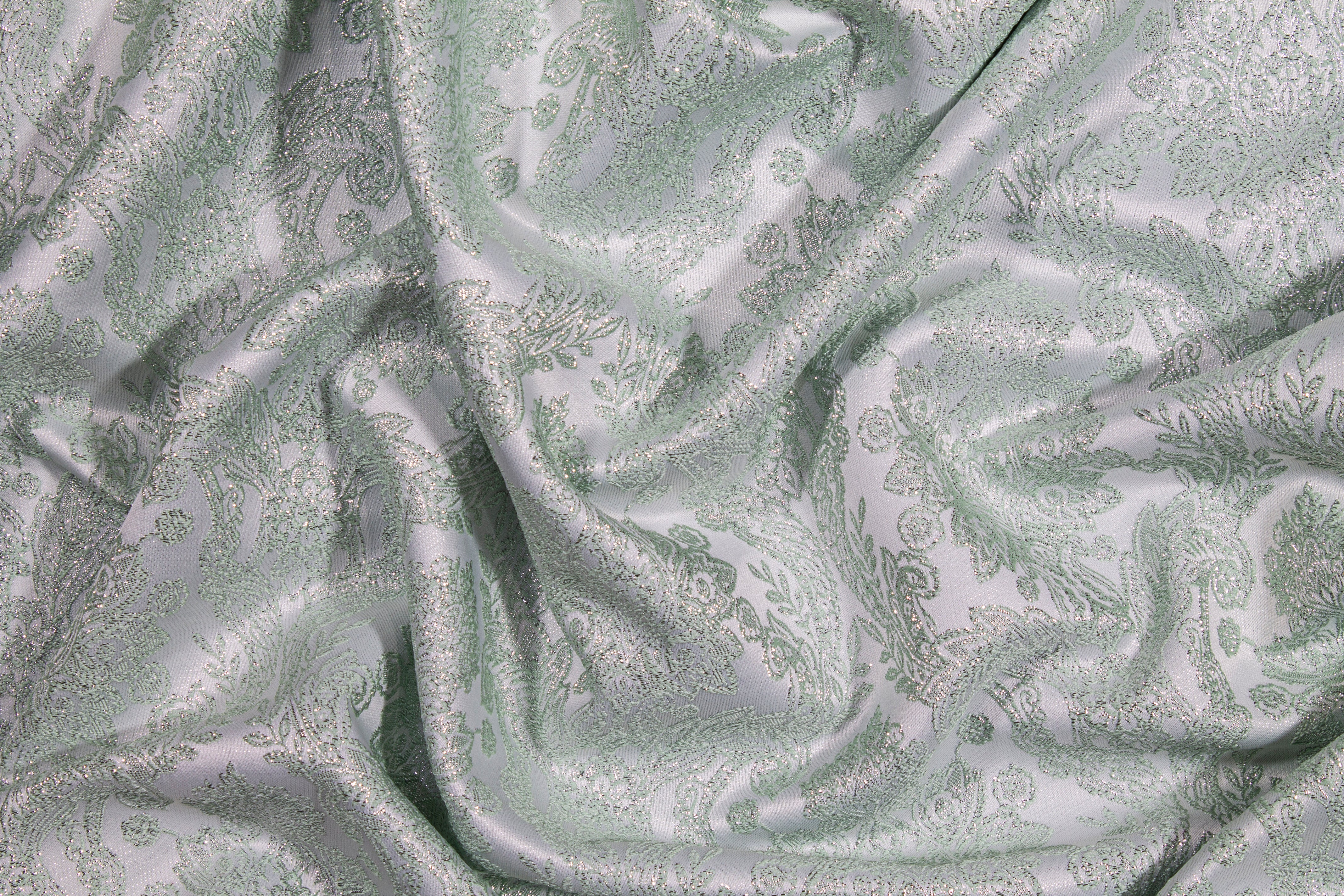 Metallic Damask Brocade - Mint Green and Silver