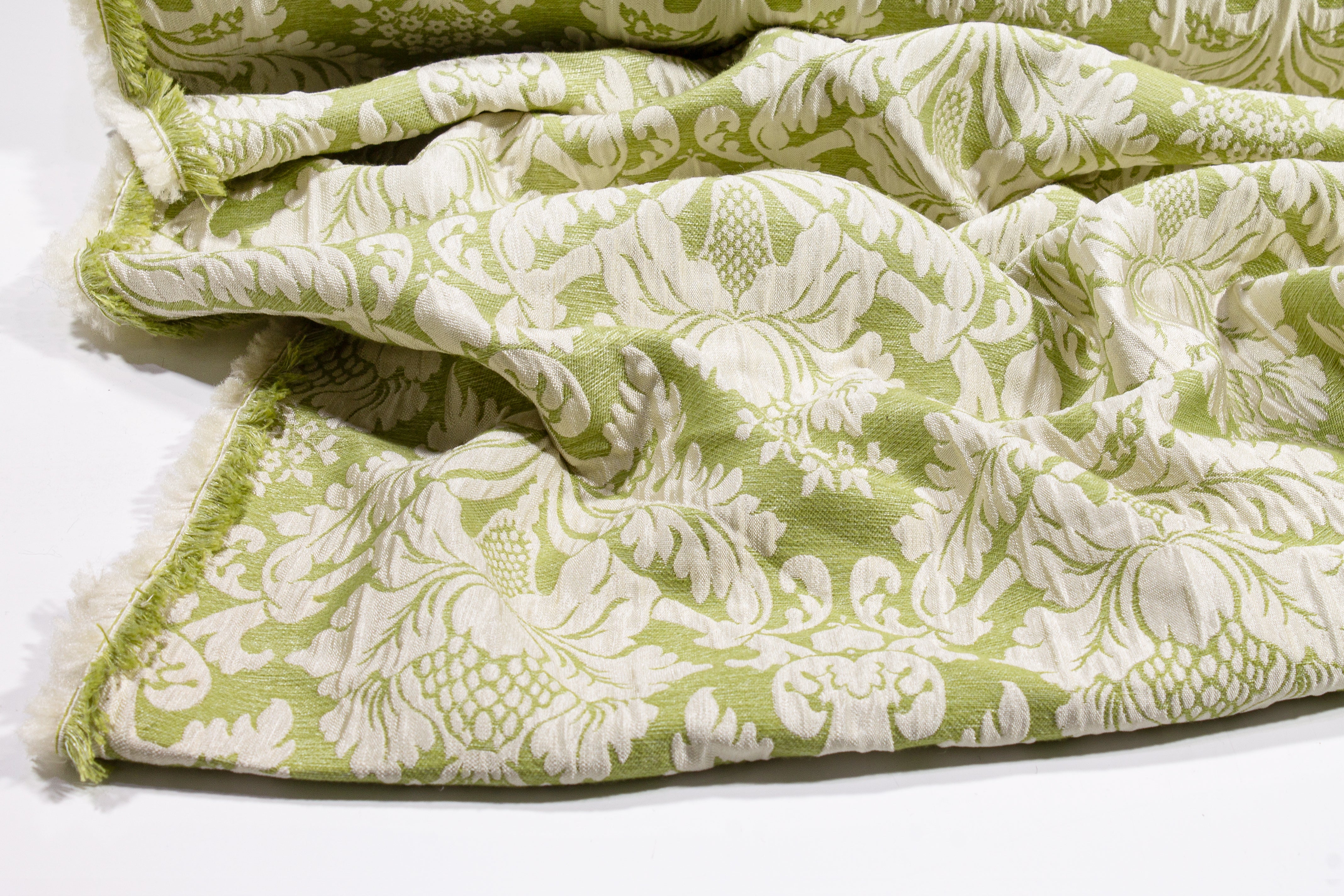 Crushed Damask Brocade - Green and Off White