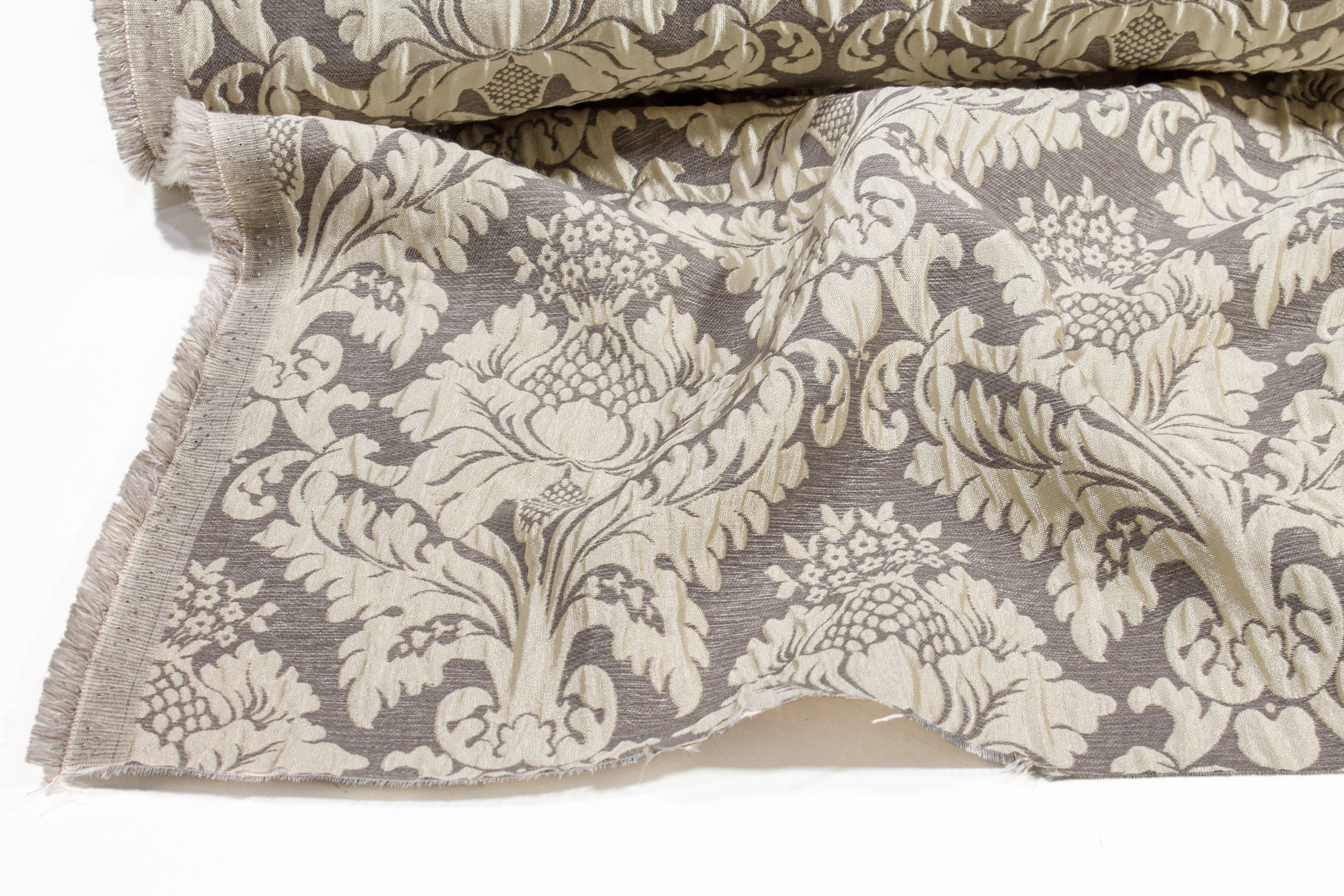 Crushed Damask Brocade - Gray and Off White