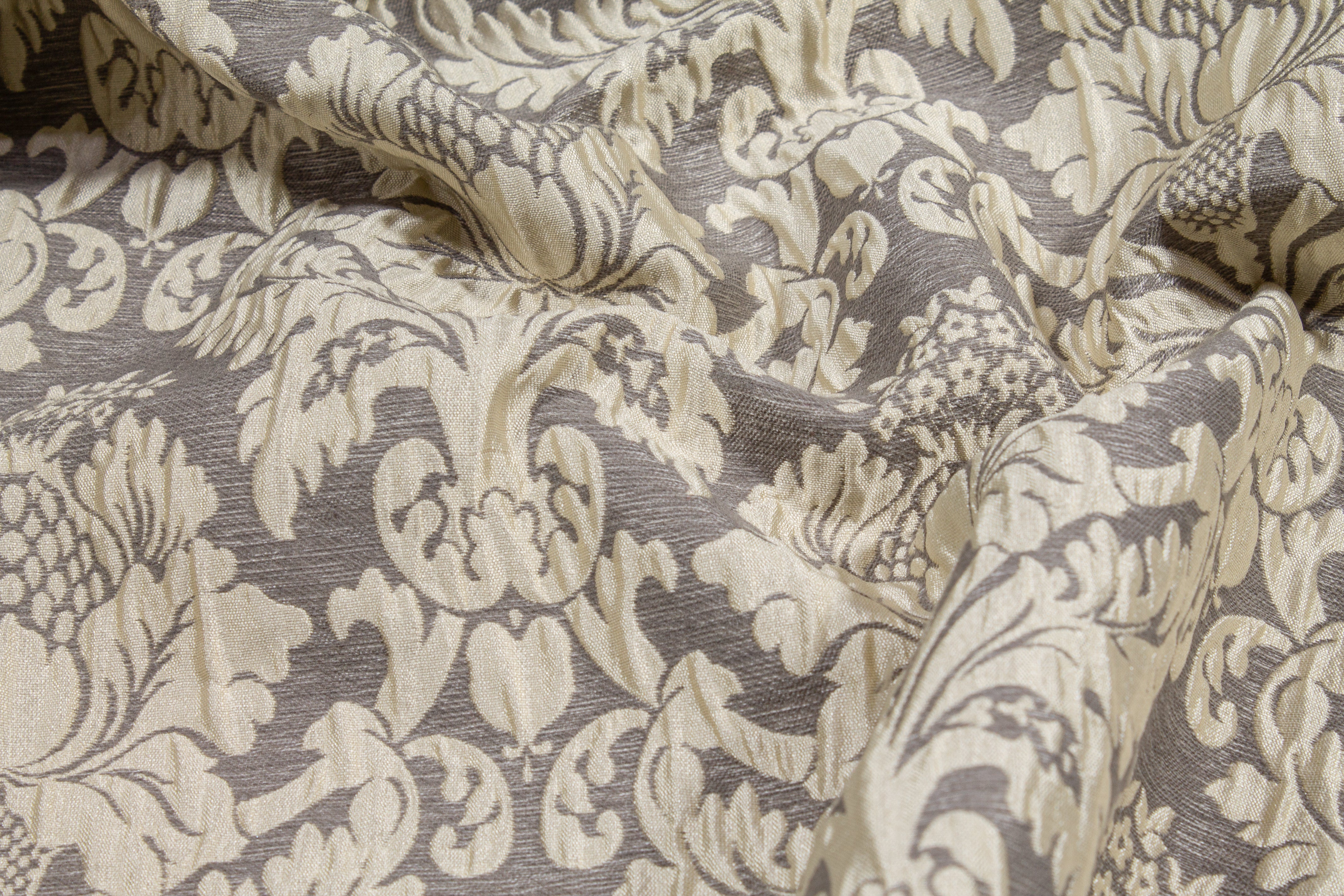 Crushed Damask Brocade - Gray and Off White