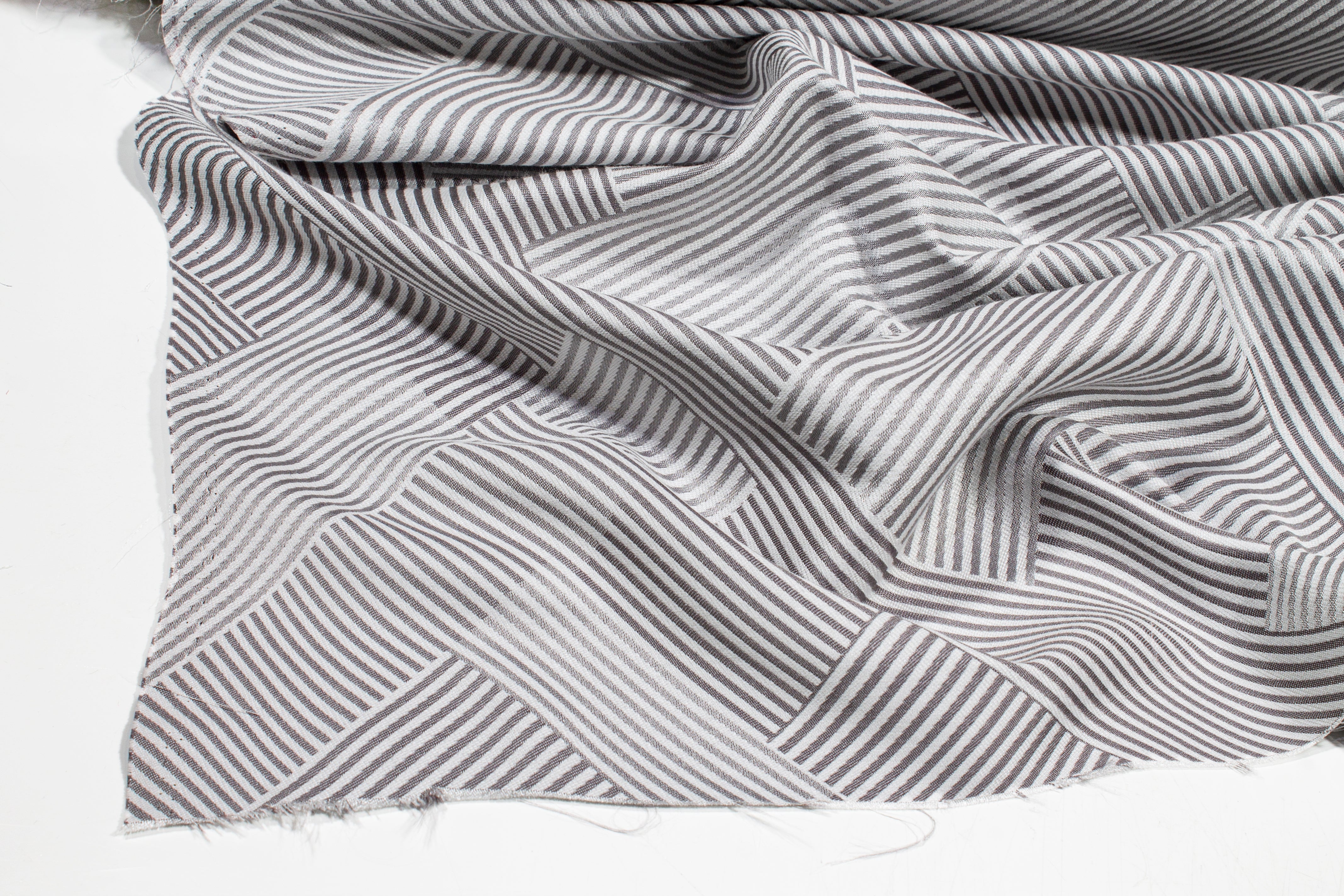 Cross Striped Brocade - Gray and White