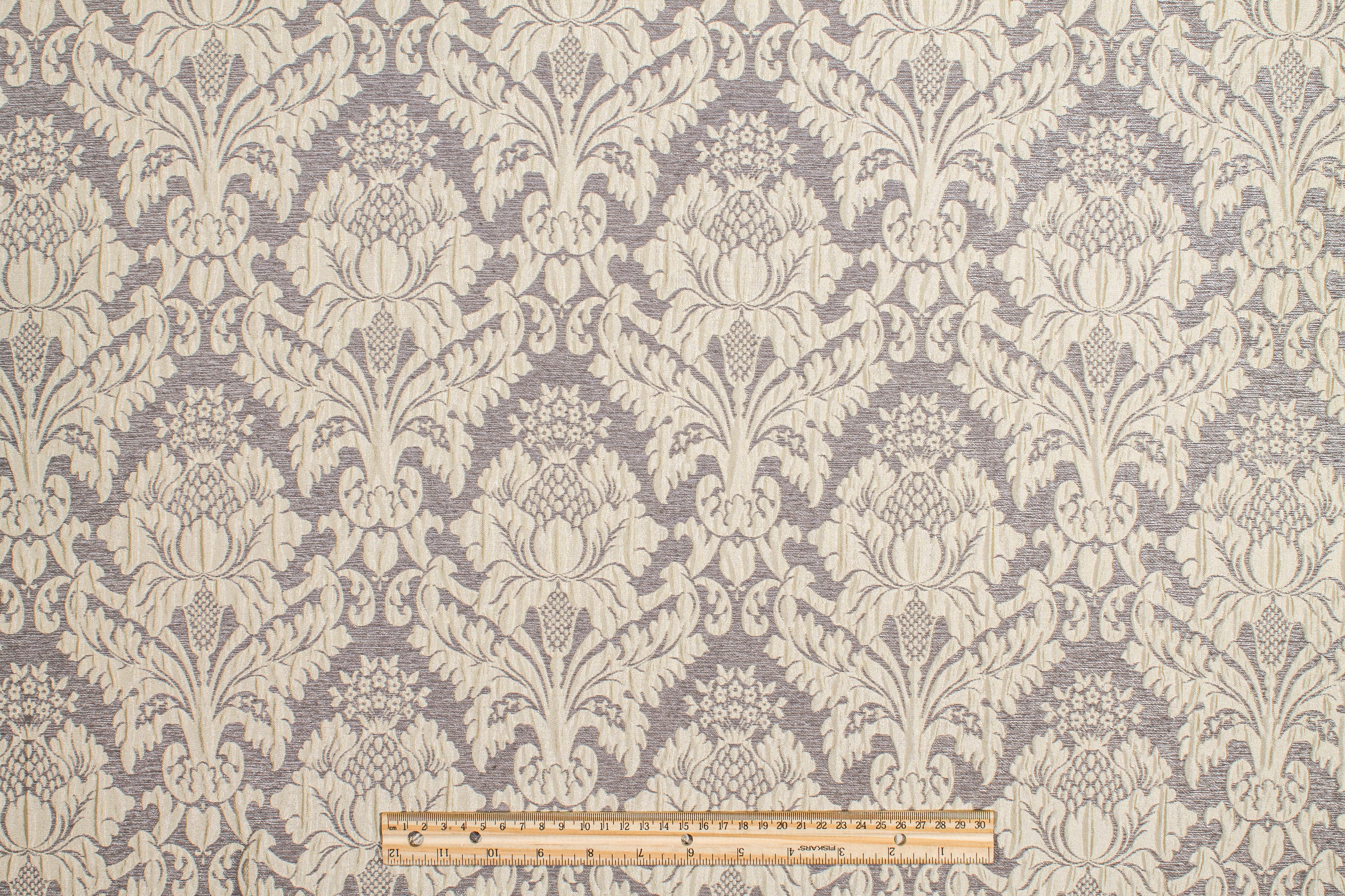 Crushed Damask Brocade - Gray and Off White