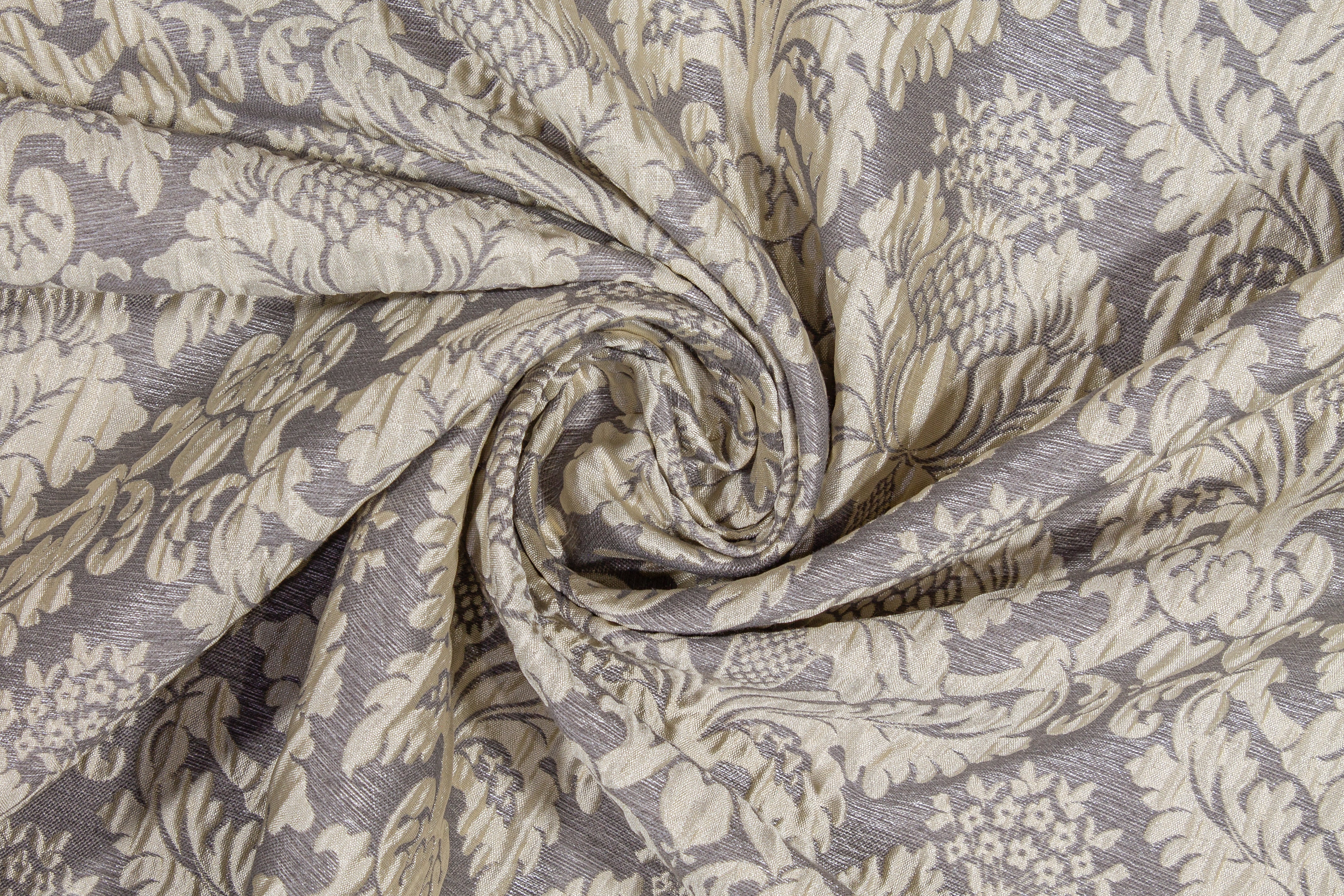 Crushed Damask Brocade - Gray and Off White