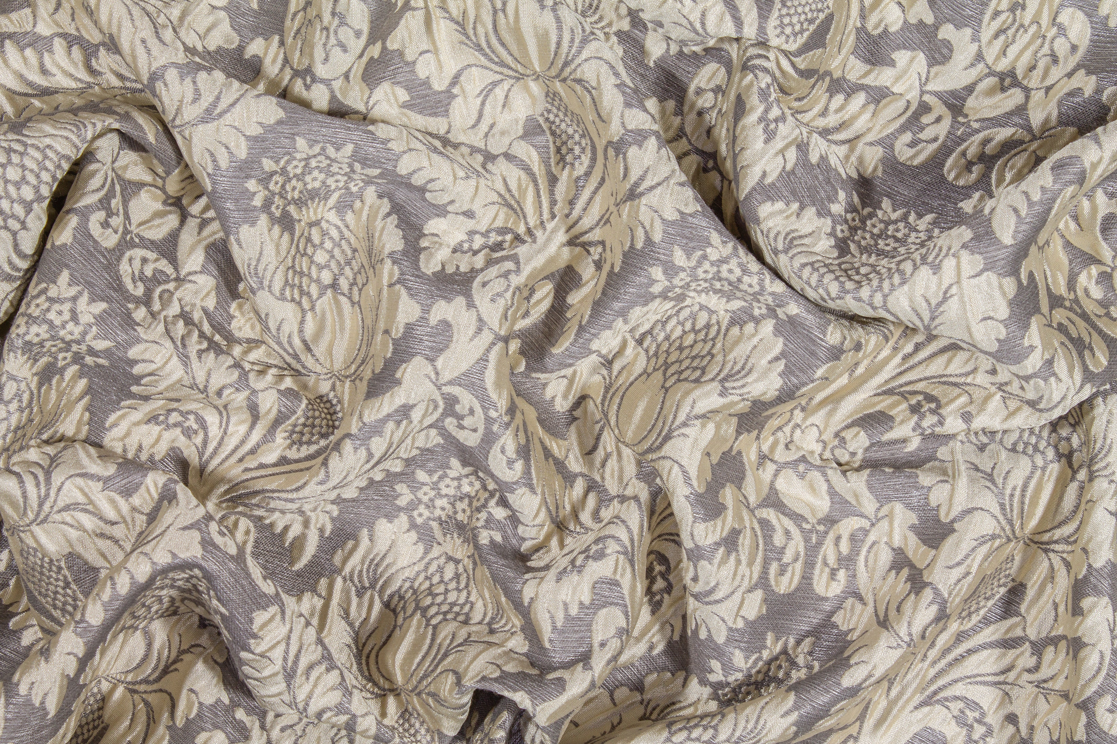 Crushed Damask Brocade - Gray and Off White