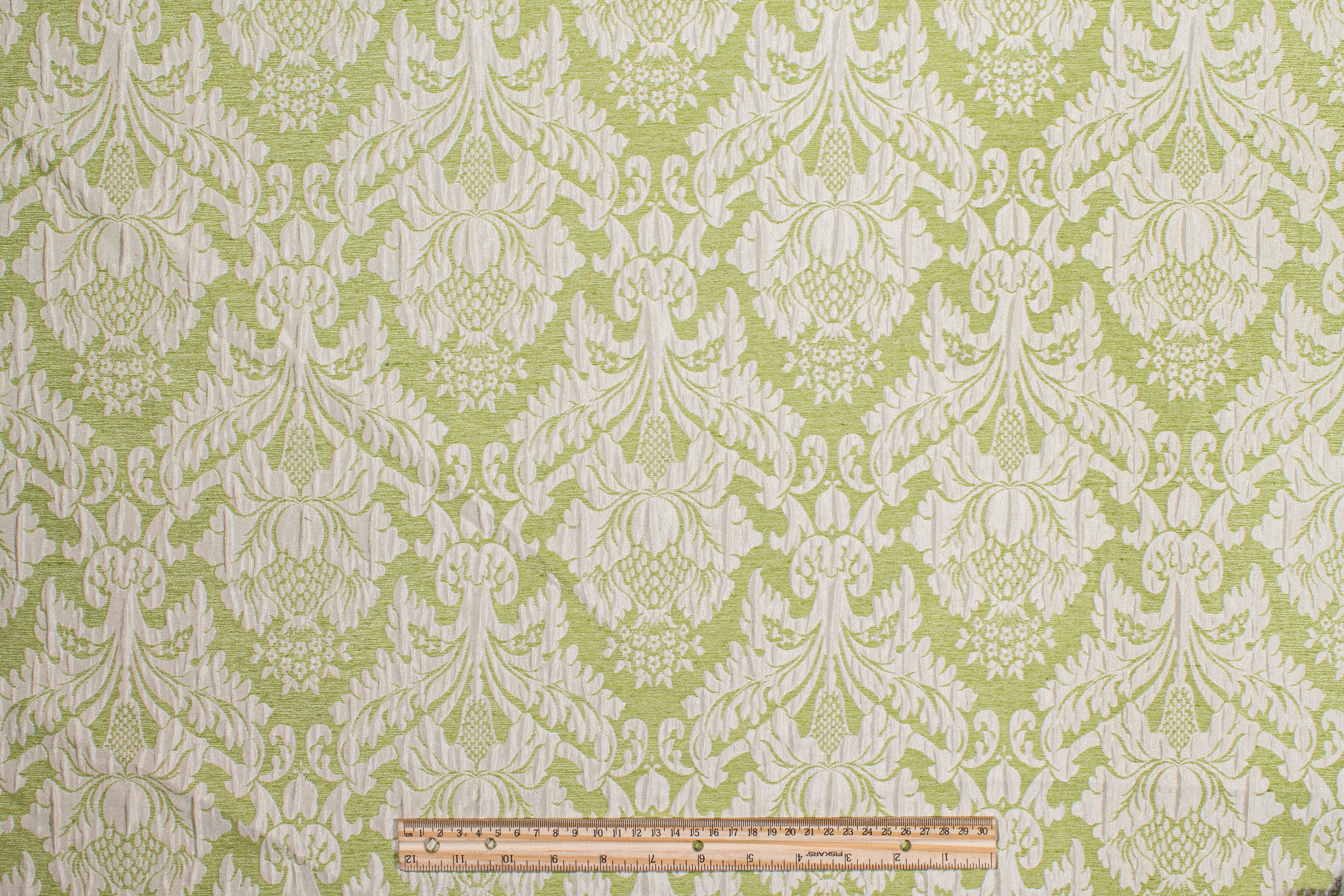Crushed Damask Brocade - Green and Off White