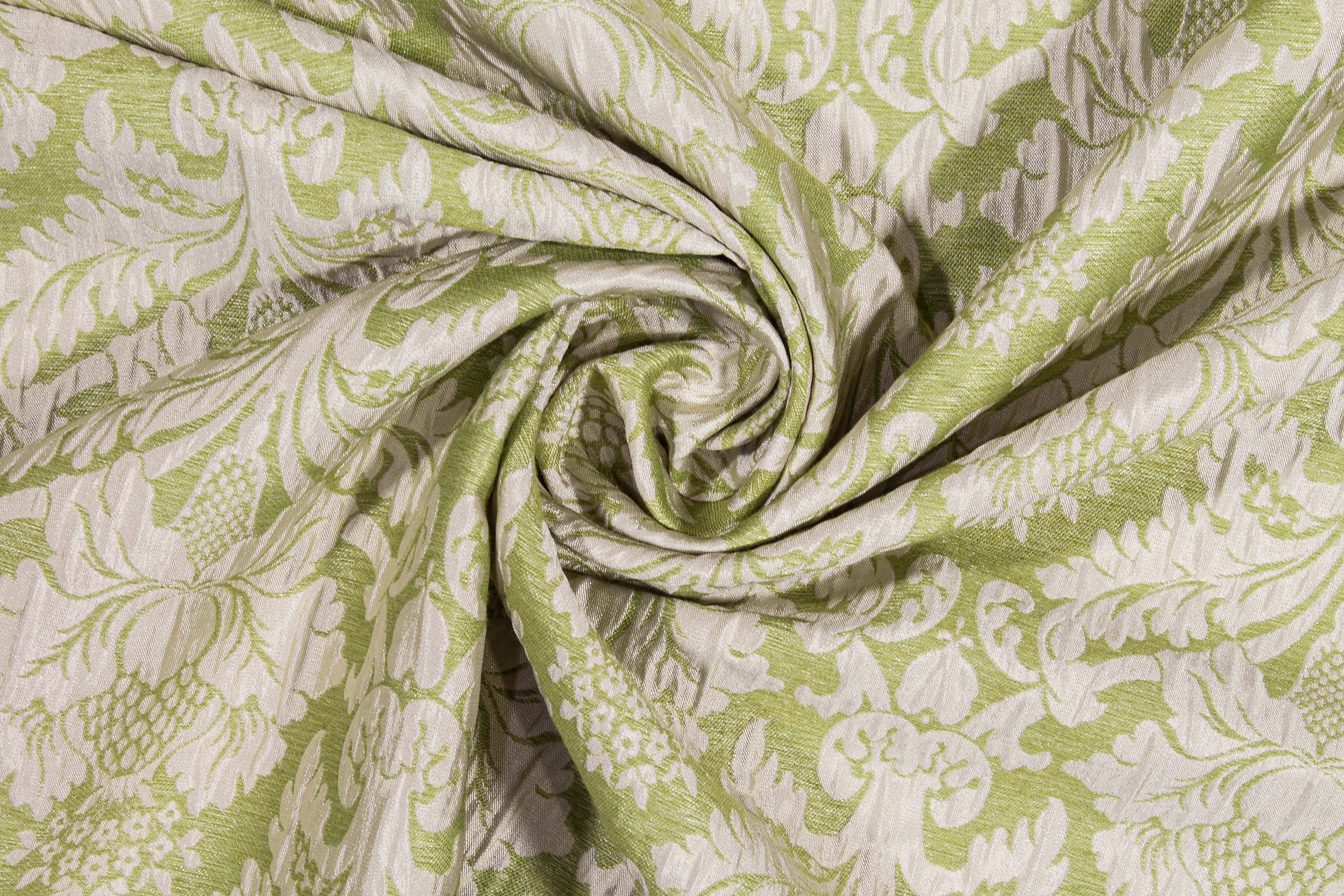 Crushed Damask Brocade - Green and Off White