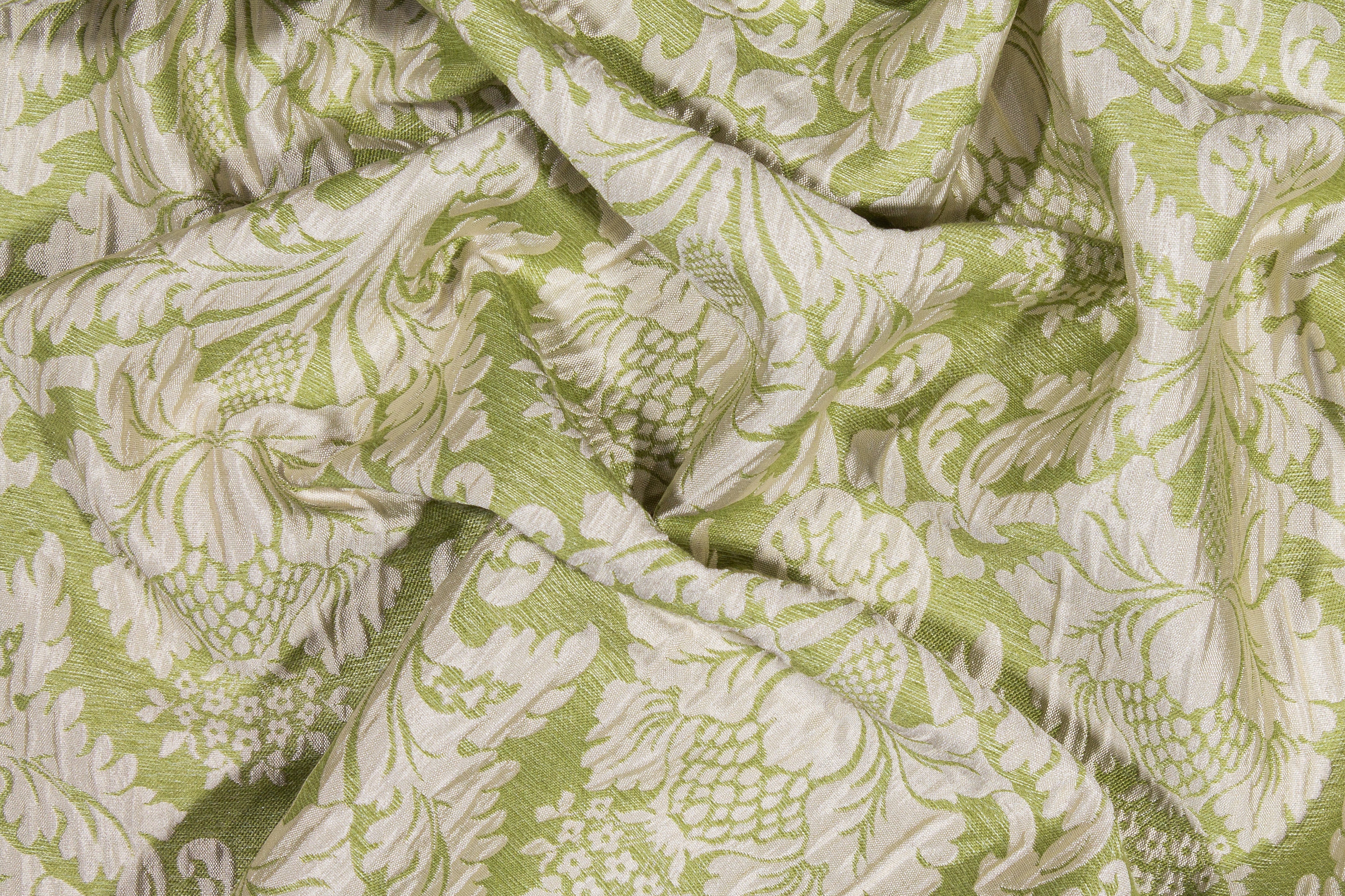 Crushed Damask Brocade - Green and Off White