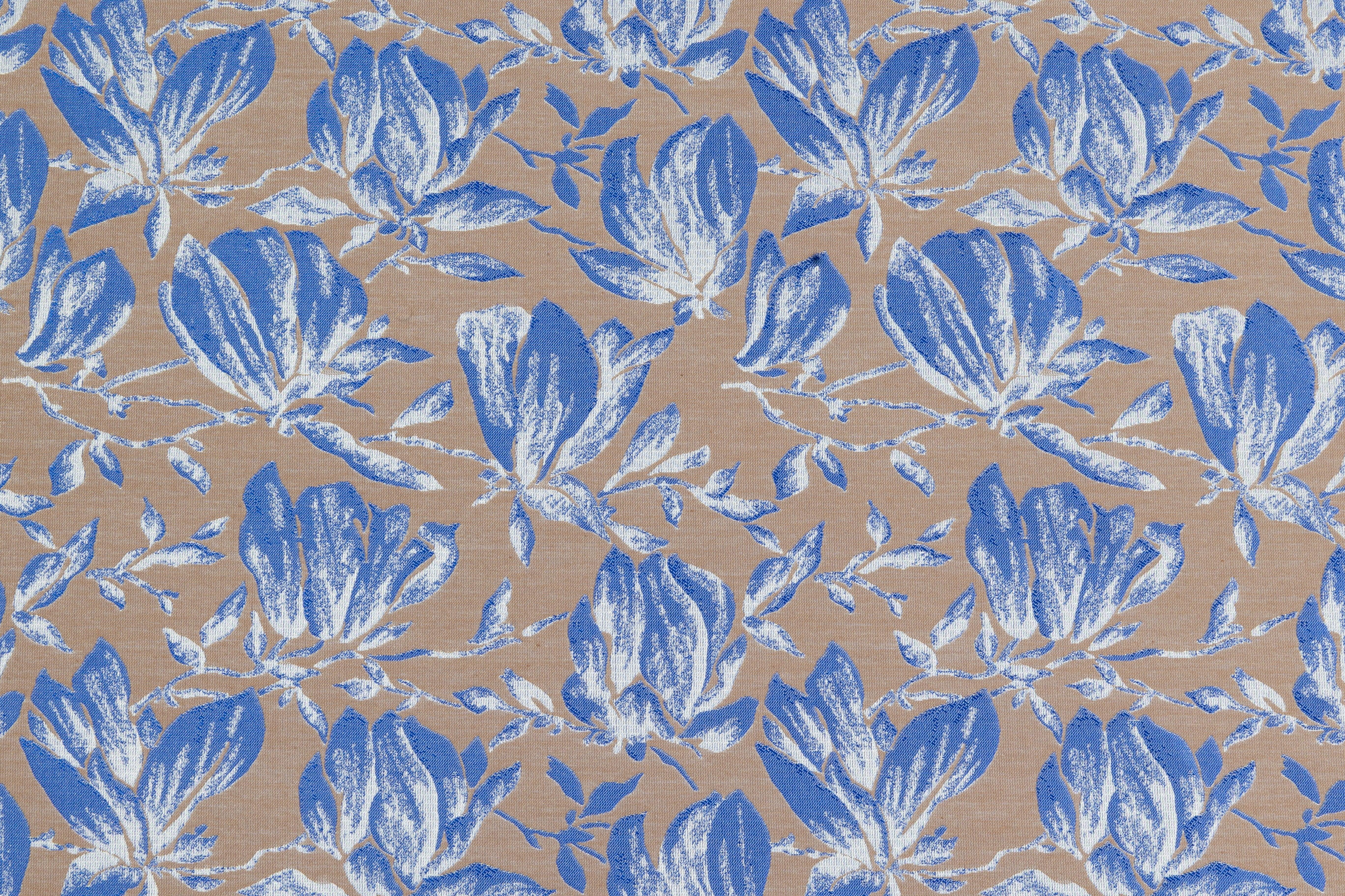 Blue and Taupe Floral Jacquard - Prime Fabrics