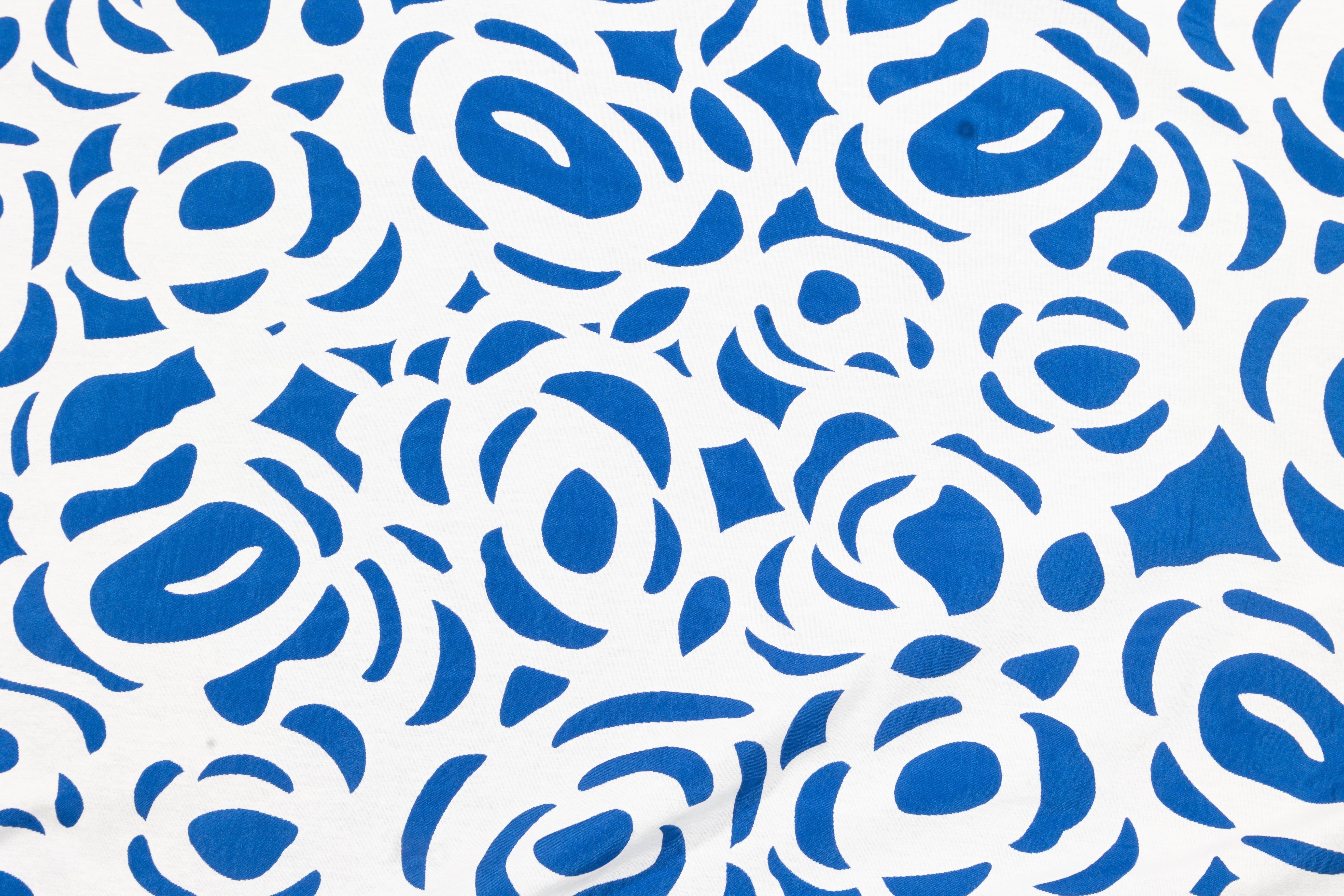 Blue and White Double Faced Cotton Brocade - Prime Fabrics