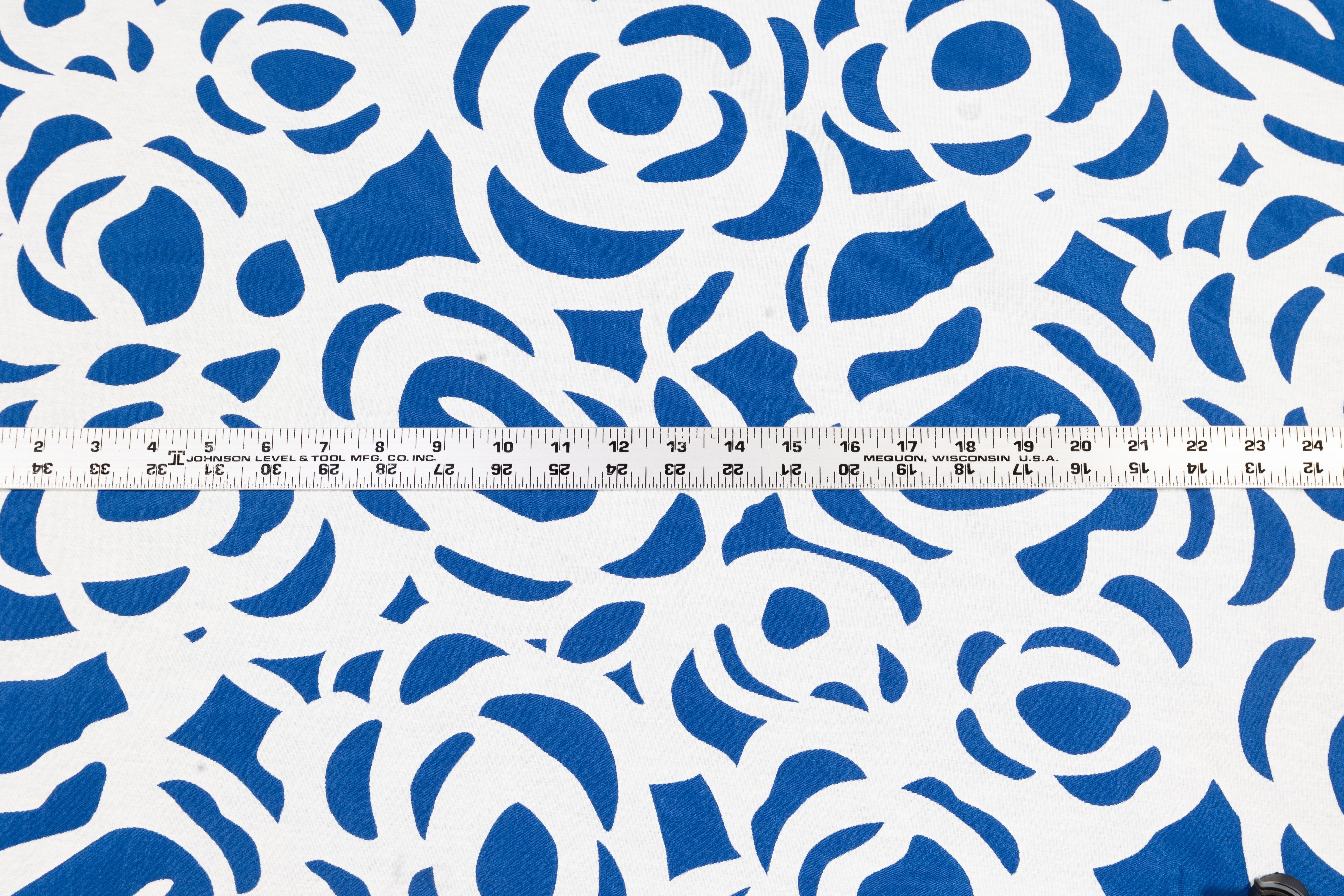 Blue and White Double Faced Cotton Brocade - Prime Fabrics