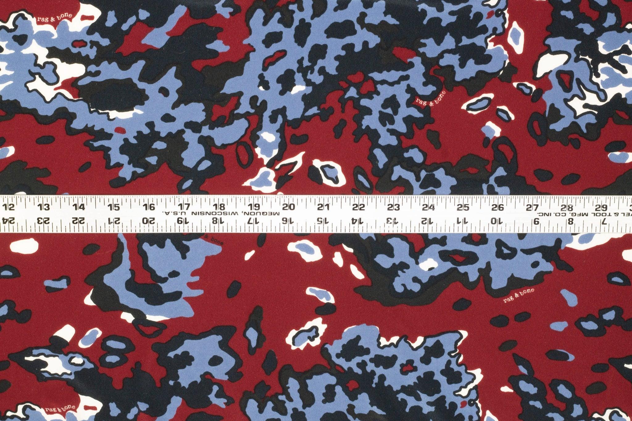 Rag & Bone - Navy and Red Abstract Silk Crepe De Chine - Prime Fabrics