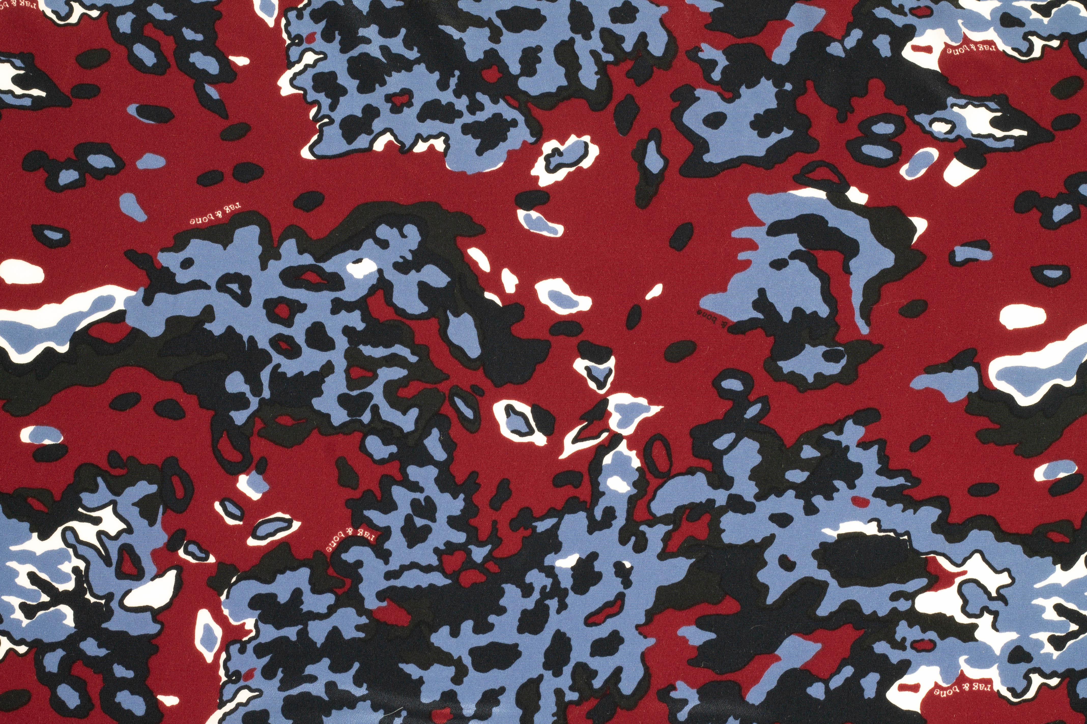 Rag & Bone - Navy and Red Abstract Silk Crepe De Chine - Prime Fabrics
