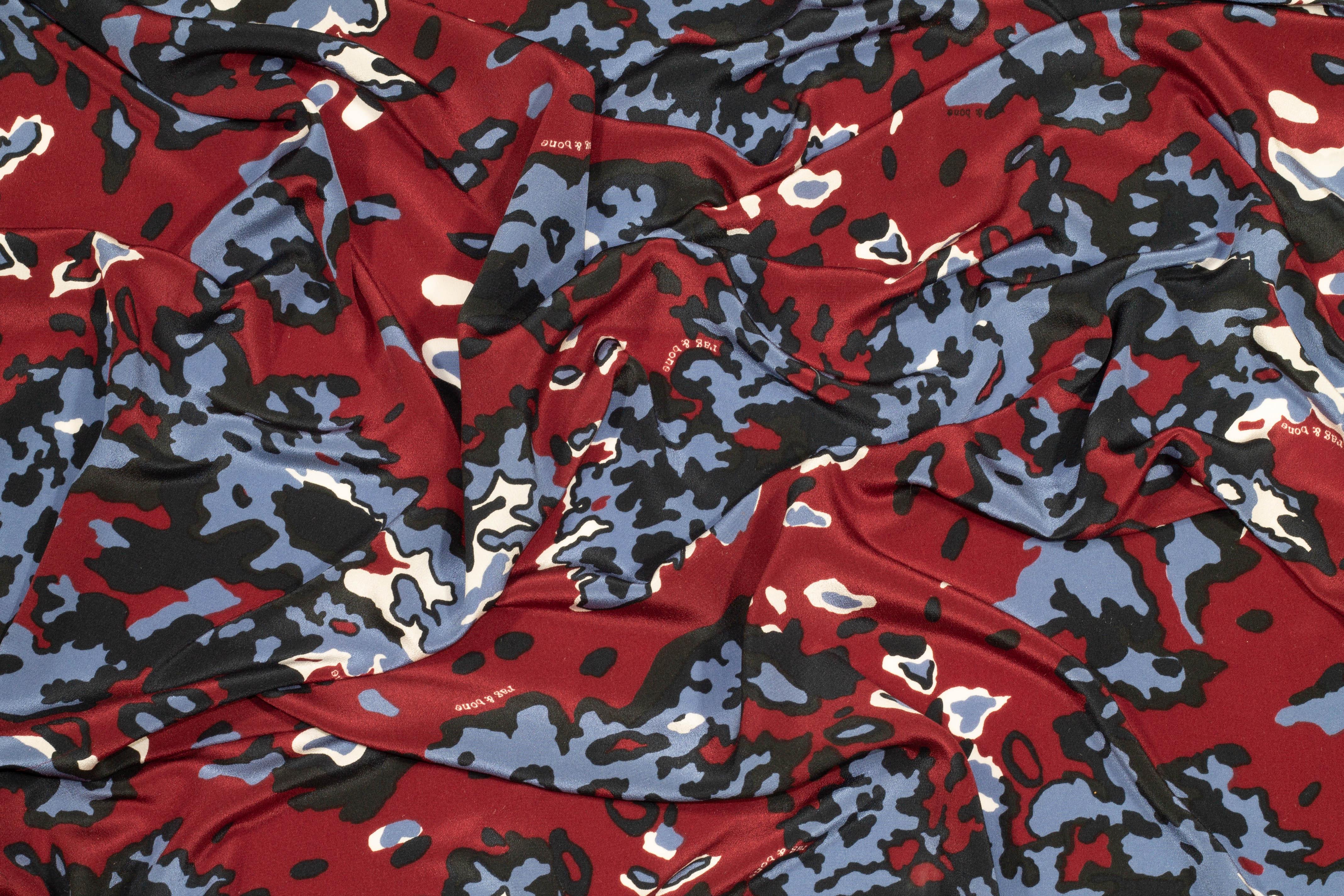 Rag & Bone - Navy and Red Abstract Silk Crepe De Chine - Prime Fabrics