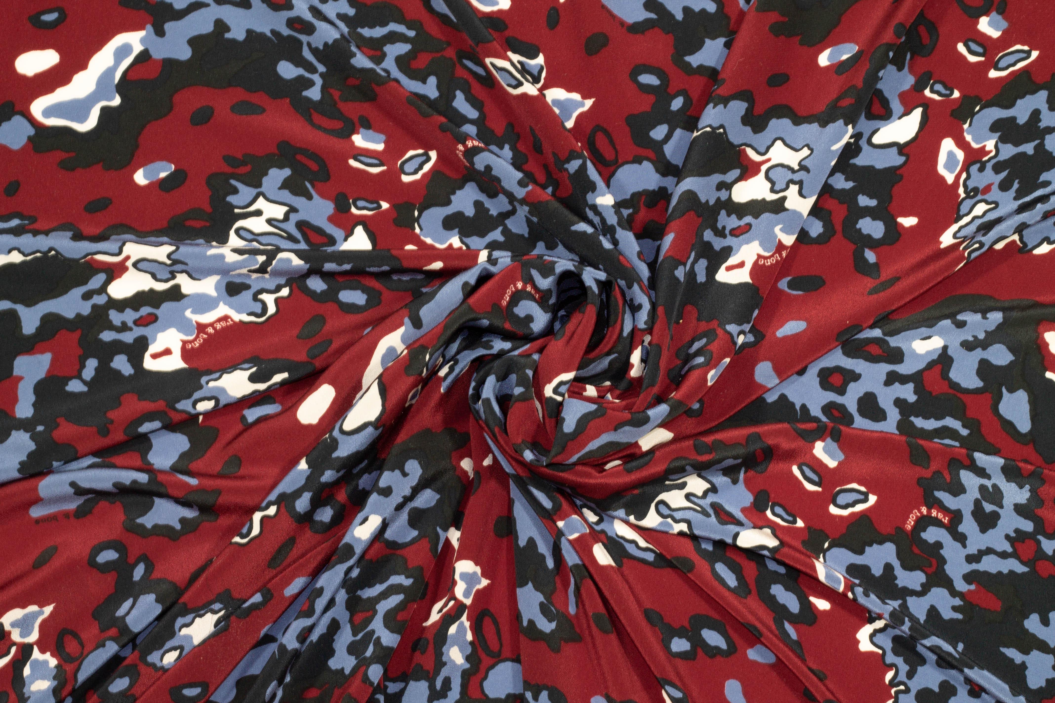 Rag & Bone - Navy and Red Abstract Silk Crepe De Chine - Prime Fabrics