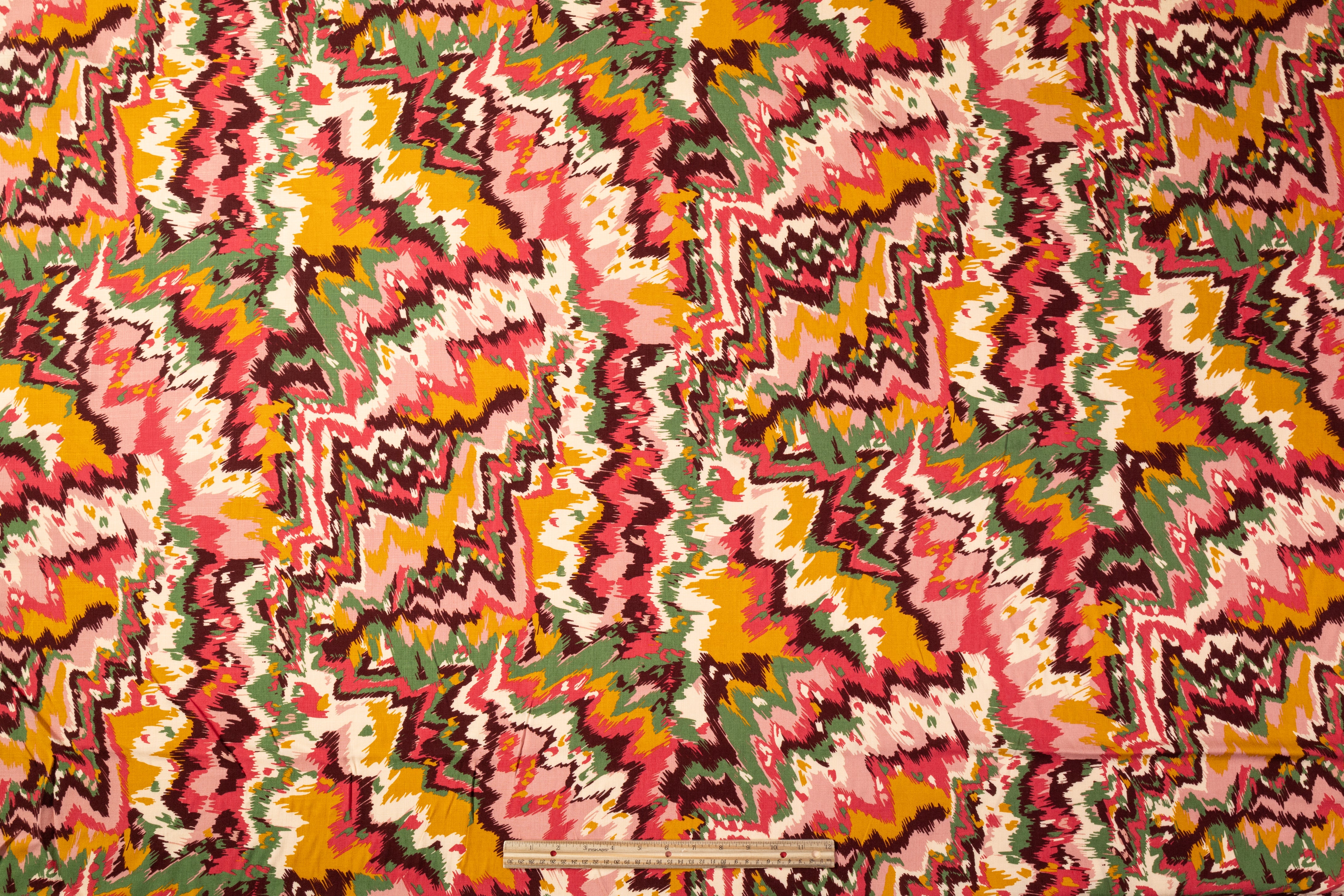 Abstract Italian Viscose Linen - Pink / Burgundy / Green / Gold