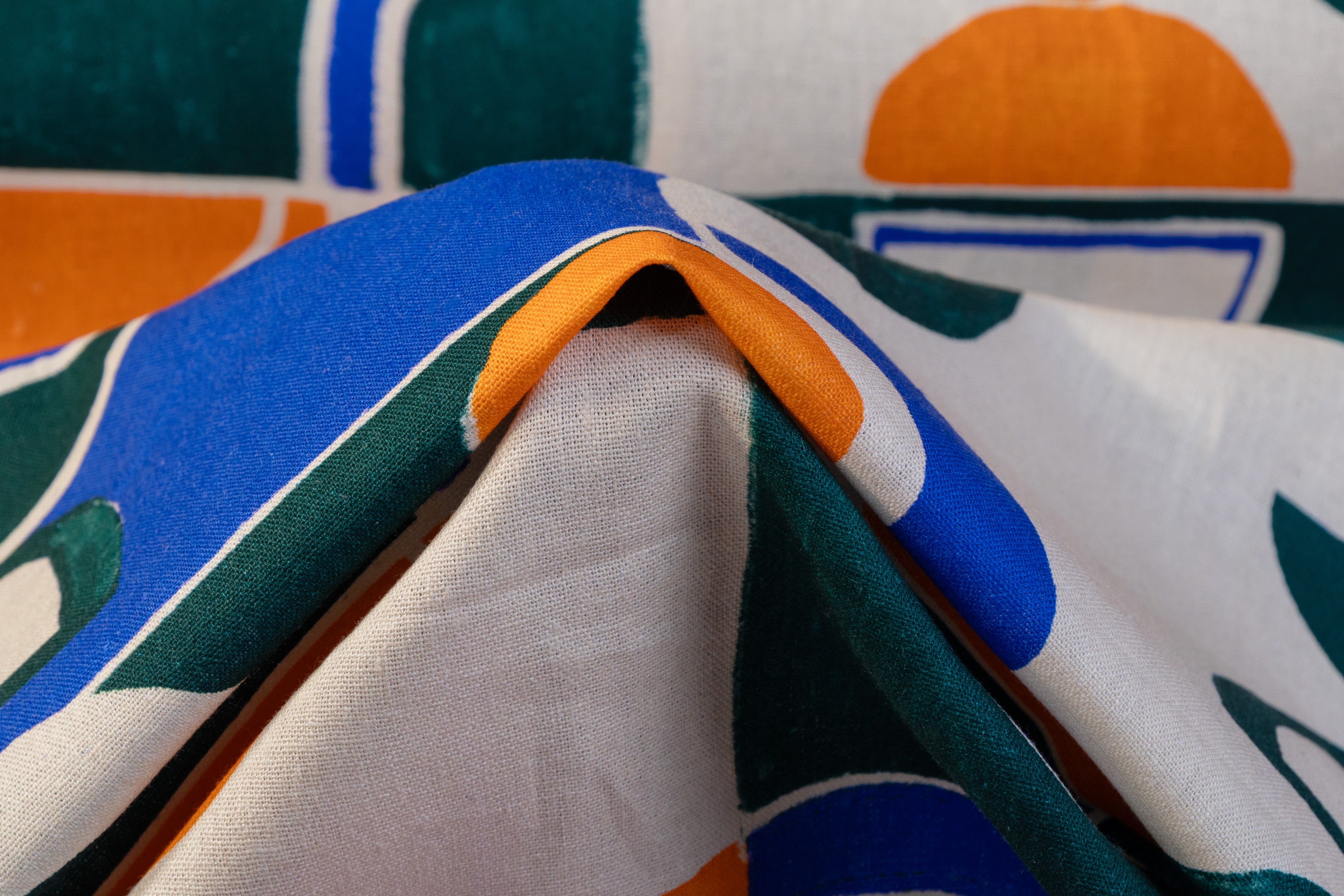 Geometric Printed Italian Linen Viscose Blend - Beige / Green / Blue / Orange