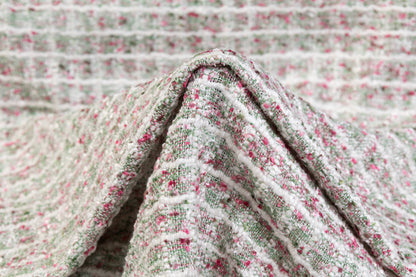 Viscose Chenille Tweed - Green / Pink / White