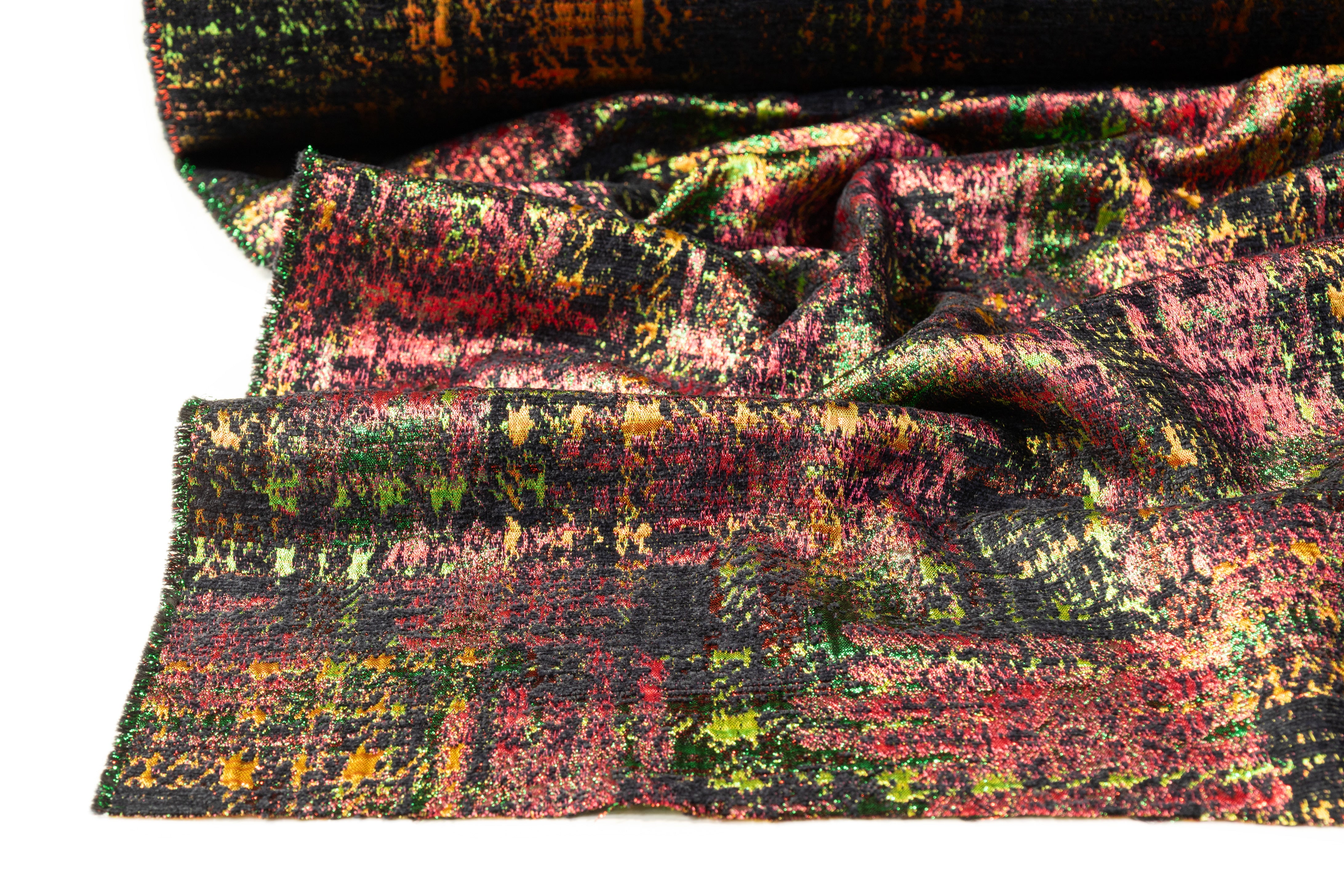Abstract Metallic Italian Chenille Brocade - Pink / Green / Gold / Black