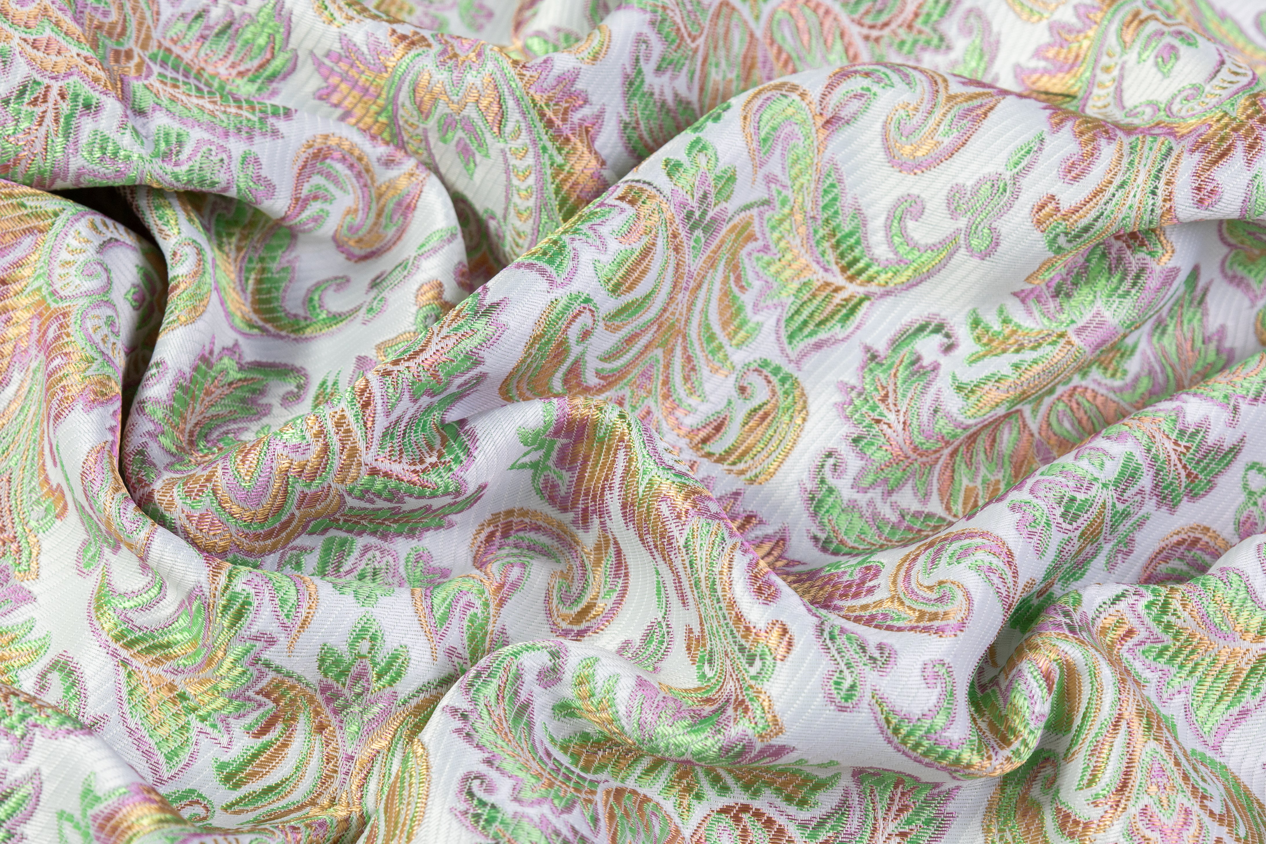 Italian Damask Brocade - White / Green / Gold