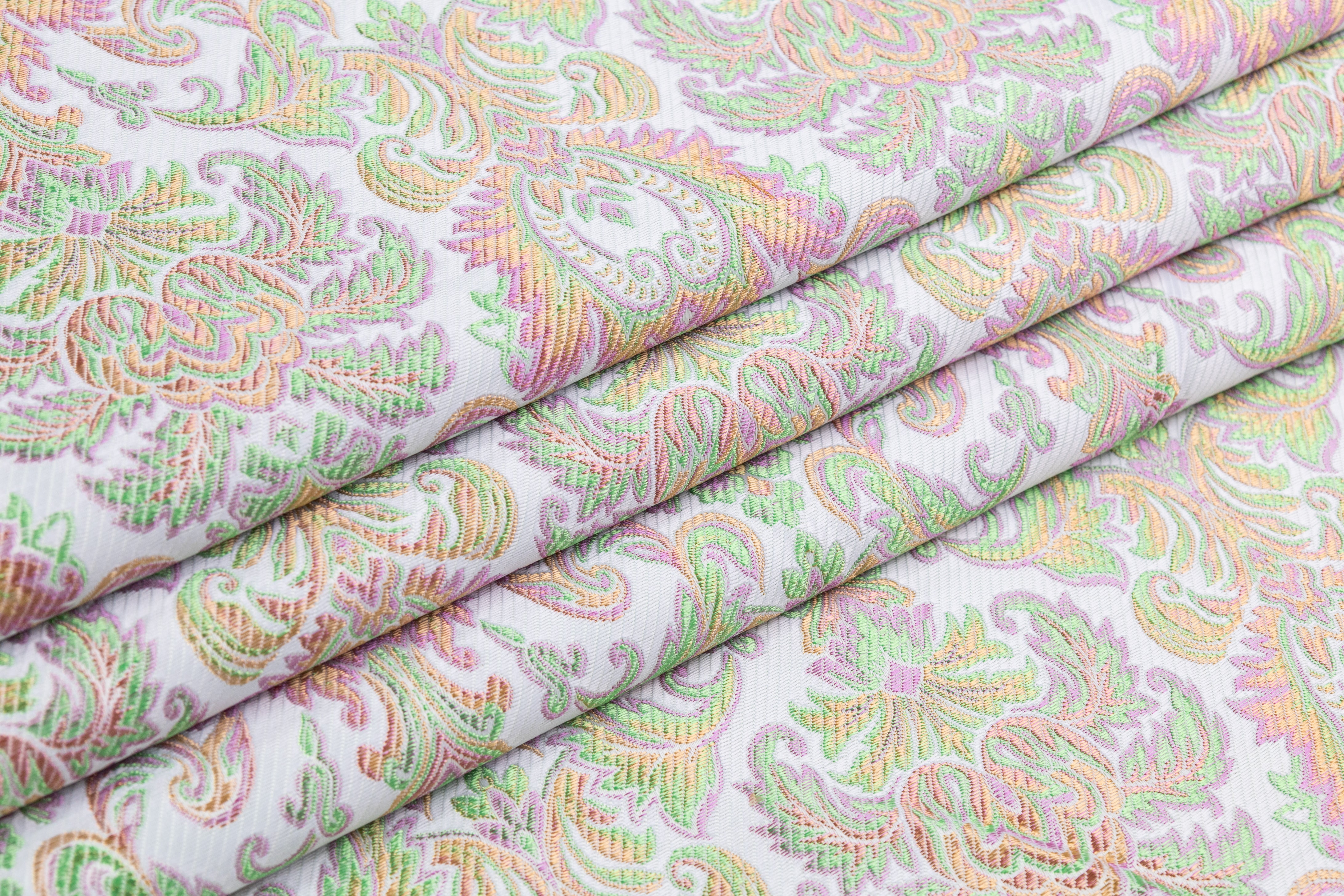 Italian Damask Brocade - White / Green / Gold