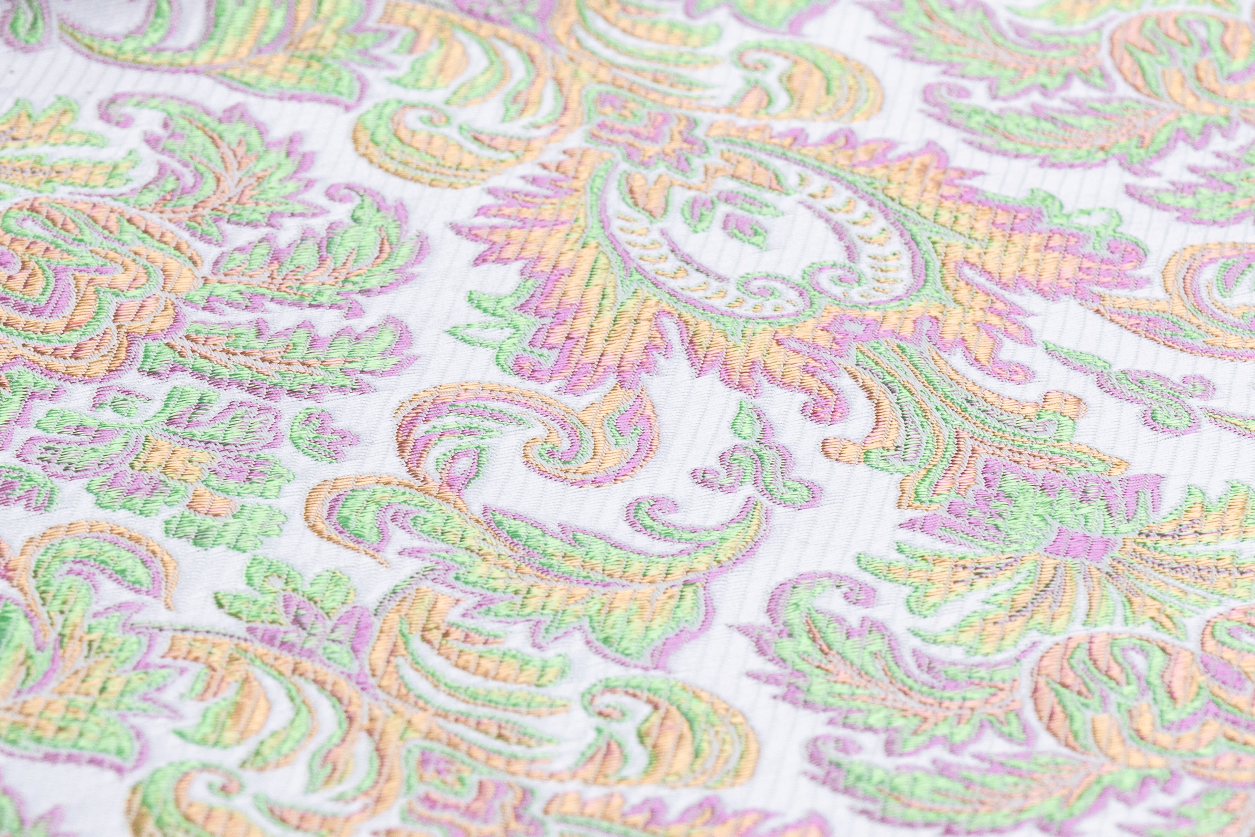 Italian Damask Brocade - White / Green / Gold