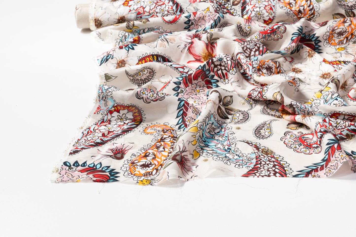 Paisley Novelty Italian Silk Jacquard - Beige / Multicolor