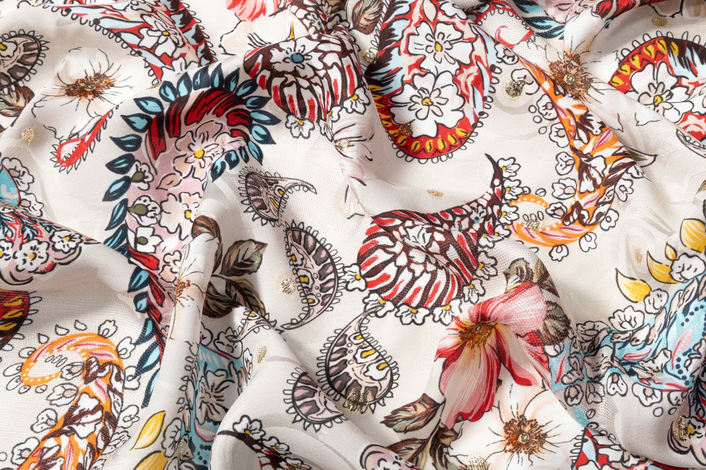 Paisley Novelty Italian Silk Jacquard - Beige / Multicolor