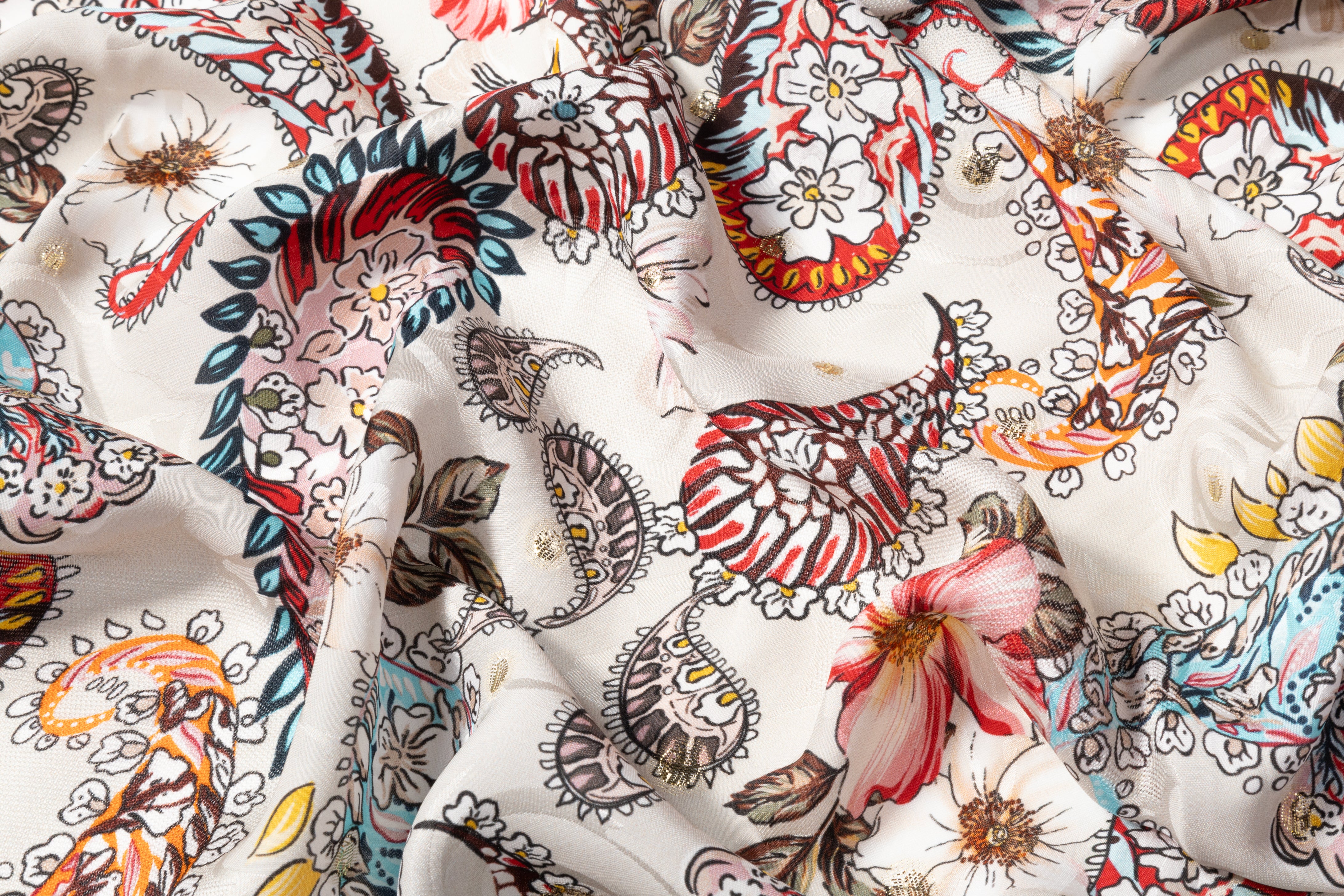 Paisley Novelty Italian Silk Jacquard - Beige / Multicolor