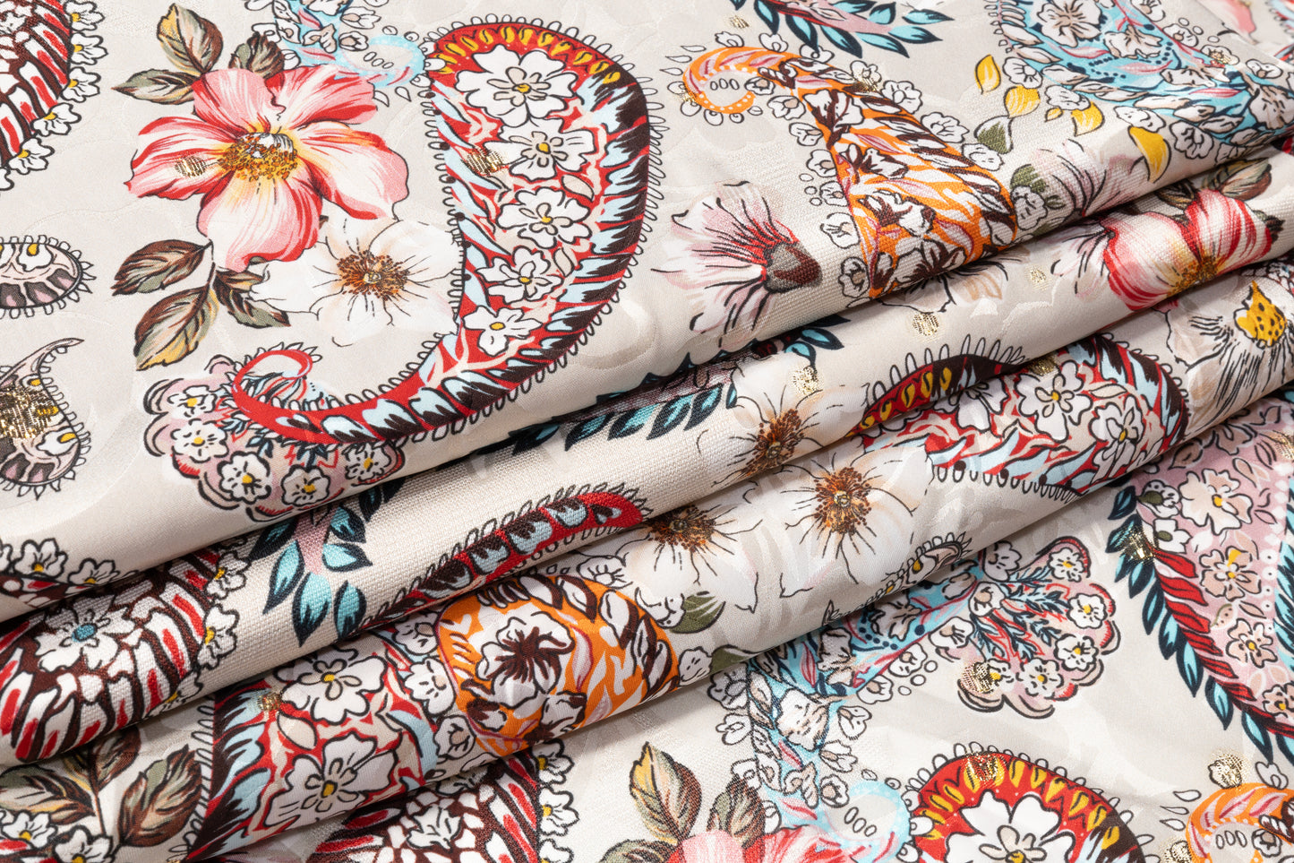 Paisley Novelty Italian Silk Jacquard - Beige / Multicolor