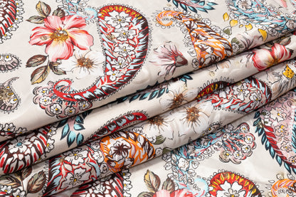 Paisley Novelty Italian Silk Jacquard - Beige / Multicolor