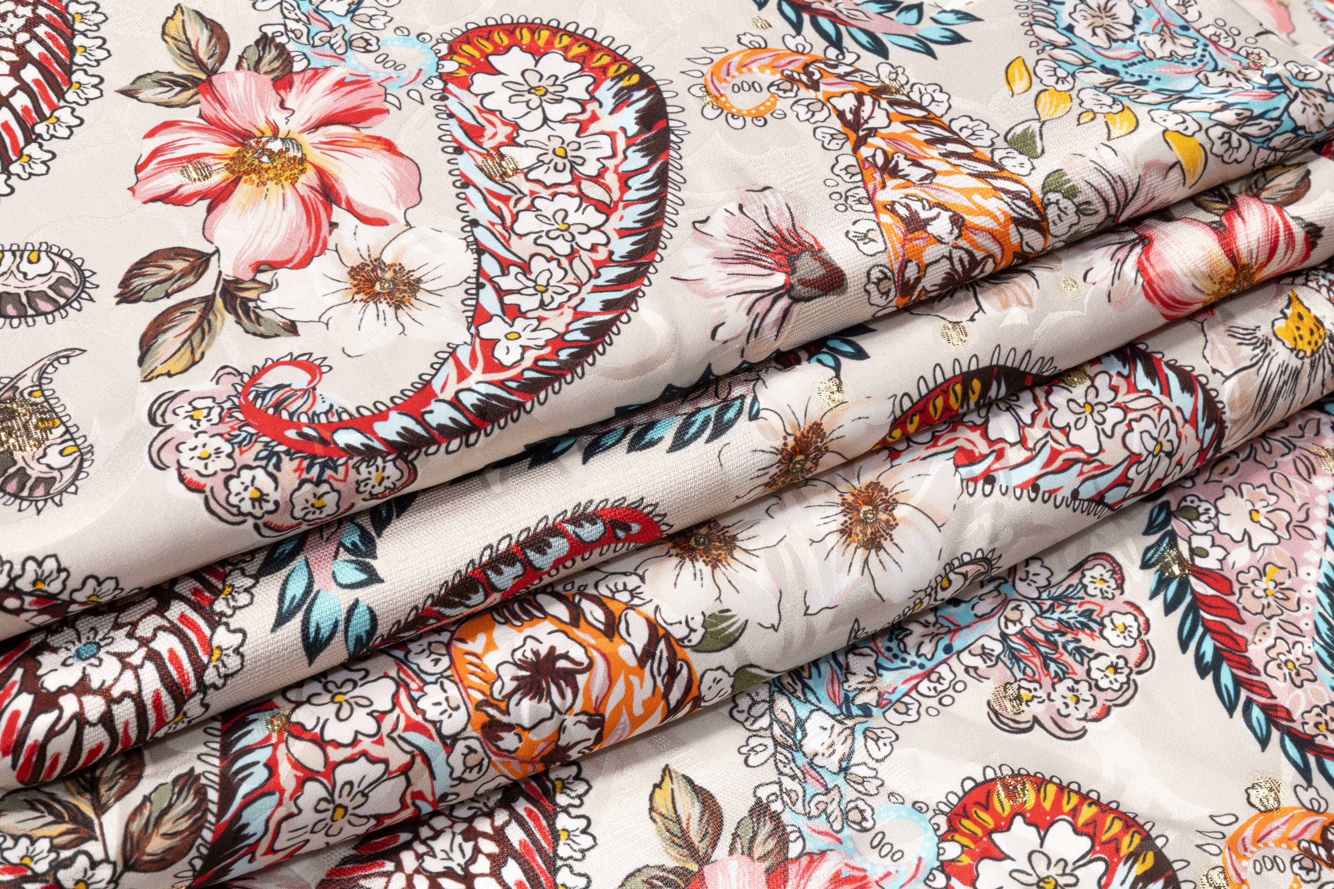 Paisley Novelty Italian Silk Jacquard - Beige / Multicolor