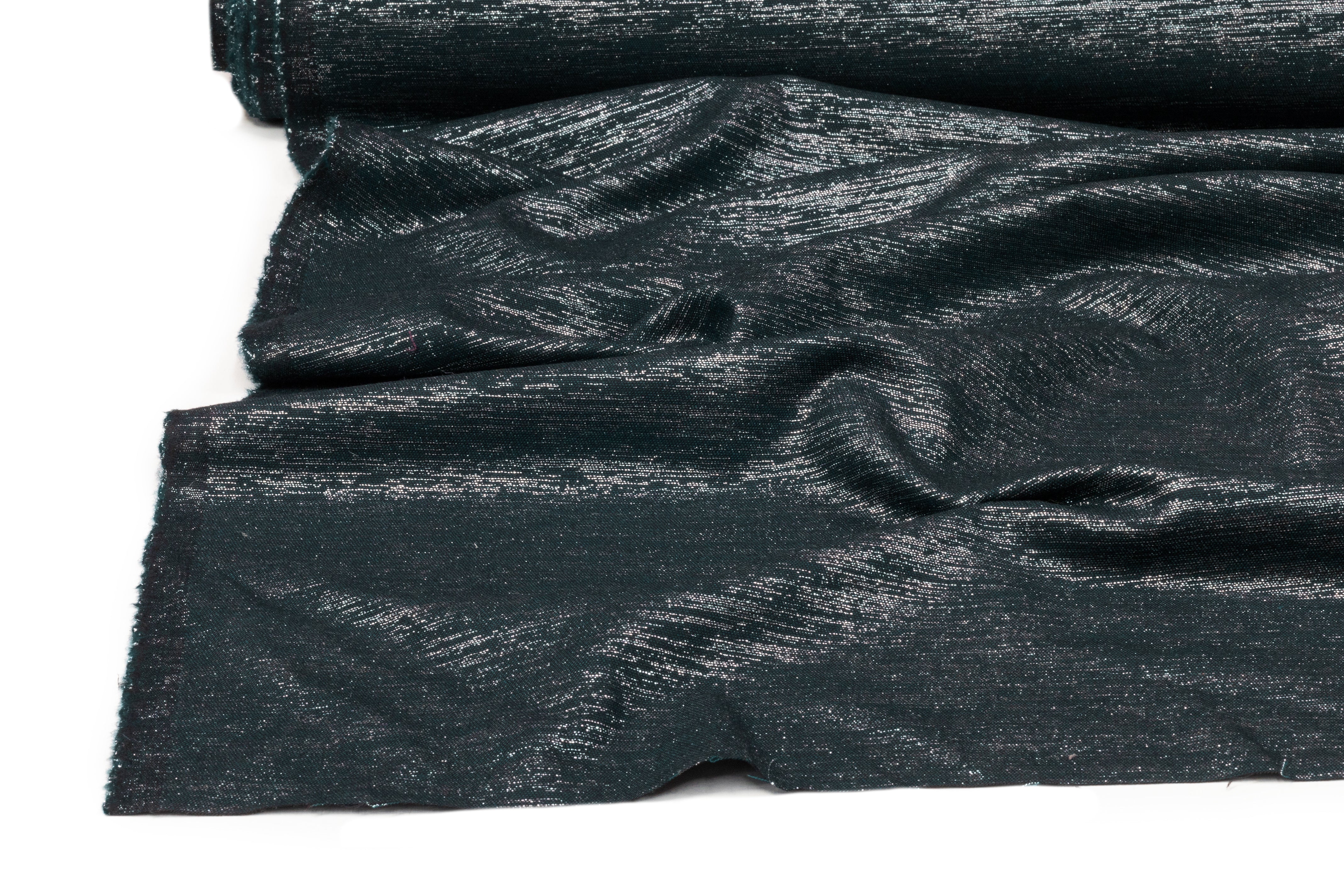 Metallic Italian Wool Flannel Suiting - Teal Green / Silver