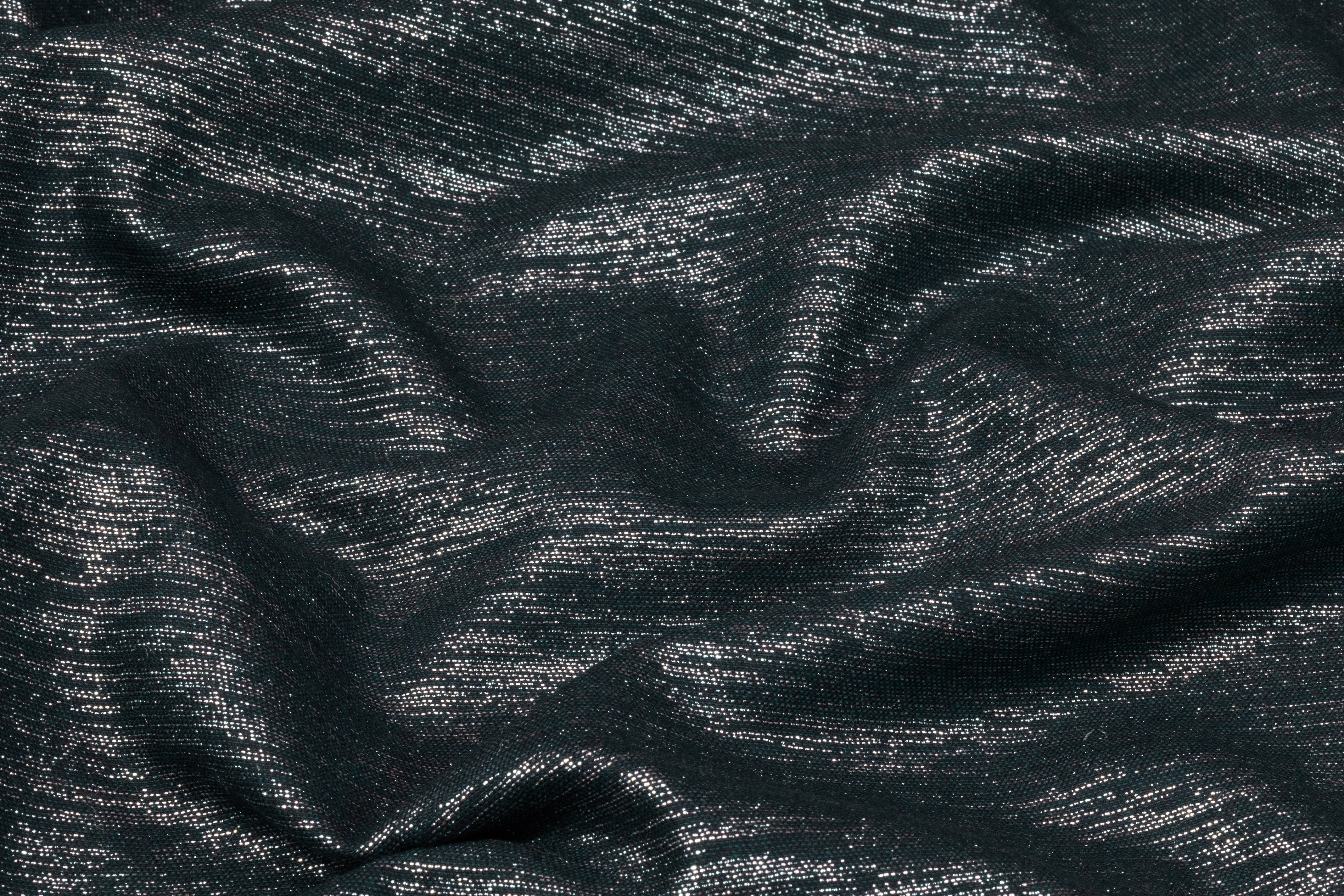 Metallic Italian Wool Flannel Suiting - Teal Green / Silver