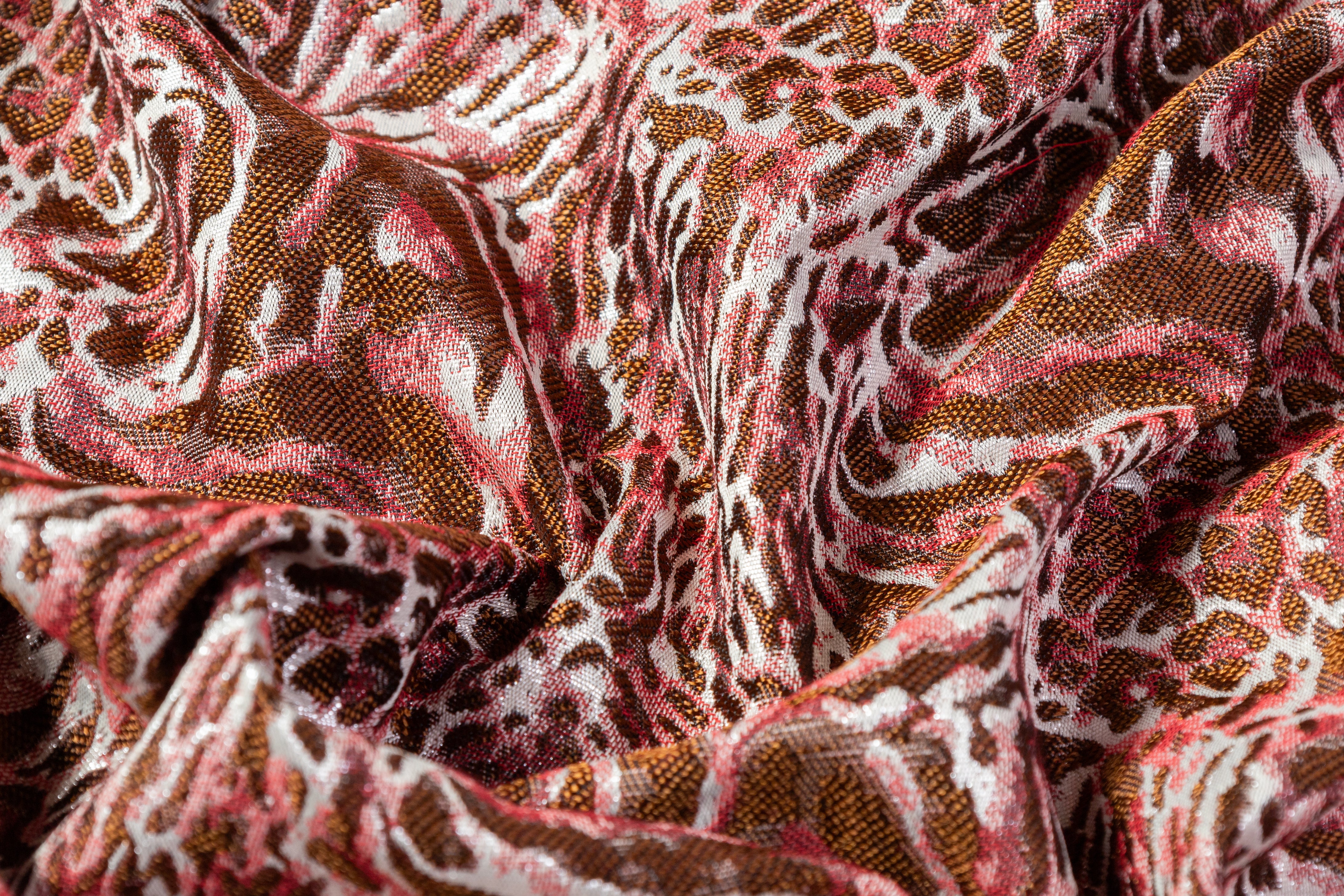 Cheetah Metallic Italian Brocade - Burgundy / Brown