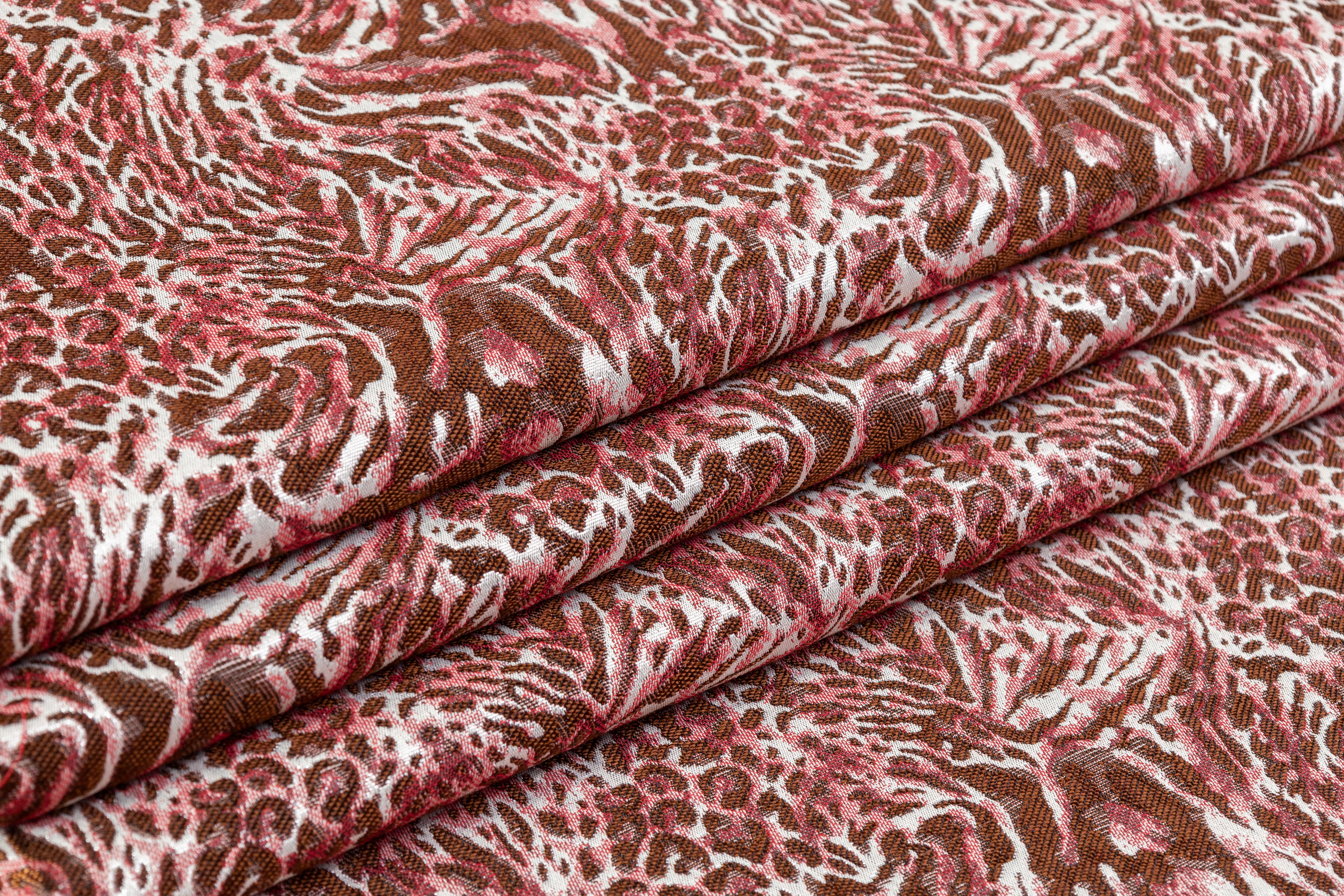 Cheetah Metallic Italian Brocade - Burgundy / Brown