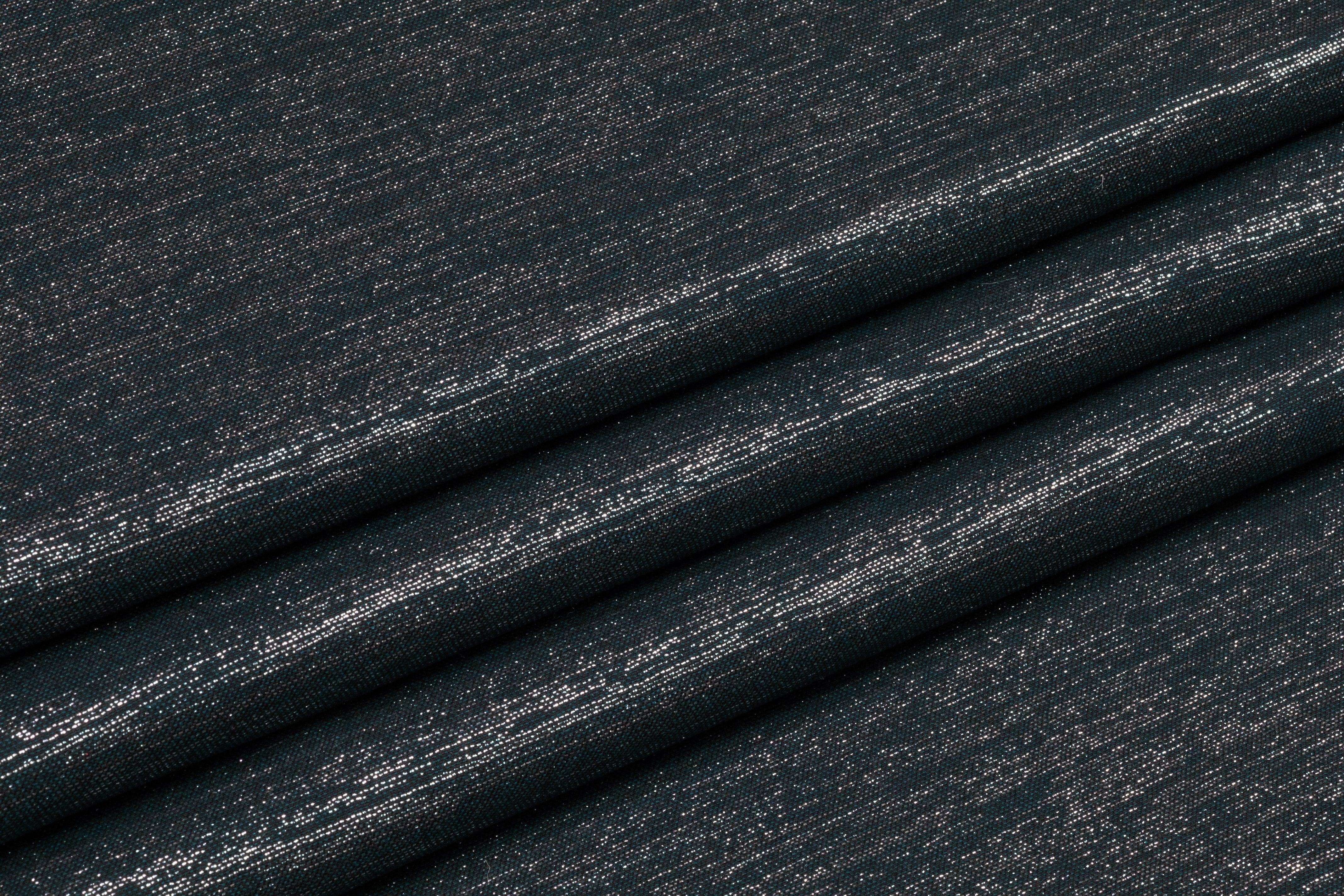 Metallic Italian Wool Flannel Suiting - Teal Green / Silver