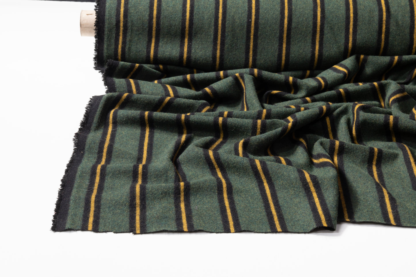 Striped Italian Poly Wool Flannel - Green / Yellow / Black