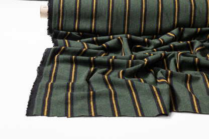 Striped Italian Poly Wool Flannel - Green / Yellow / Black