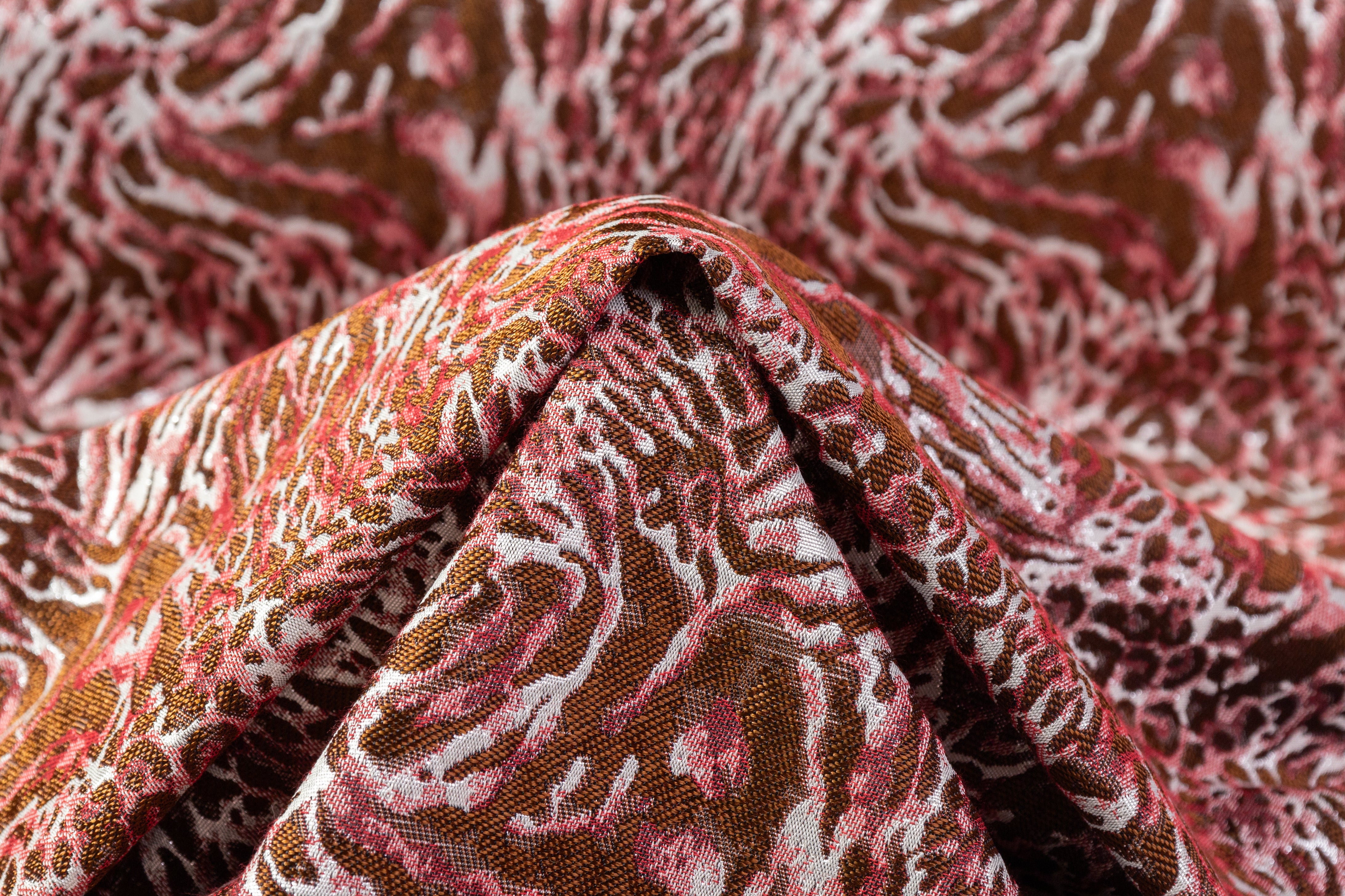 Cheetah Metallic Italian Brocade - Burgundy / Brown
