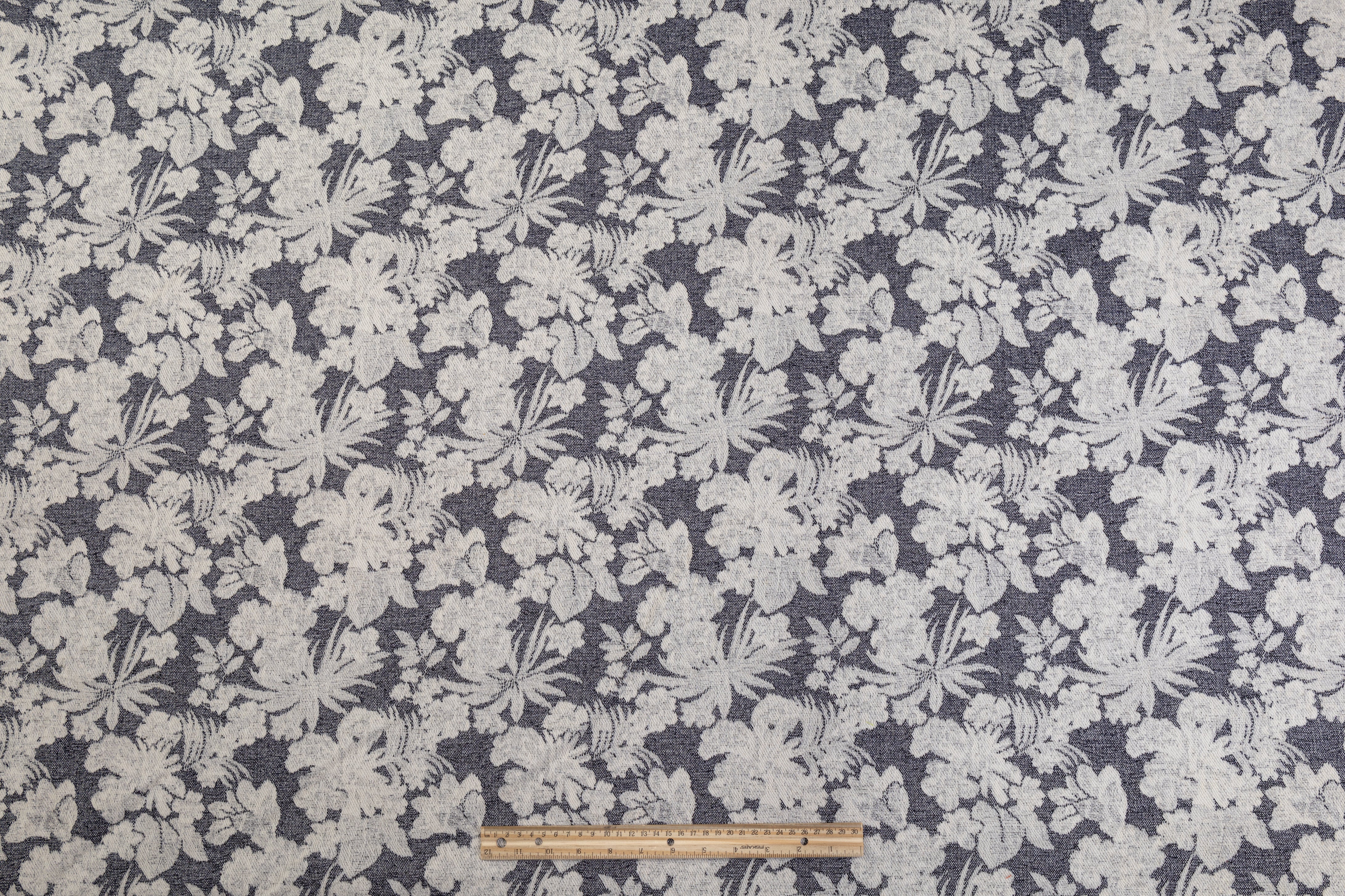 Double Faced Wool Rayon Jacquard - Navy / White / Light Beige