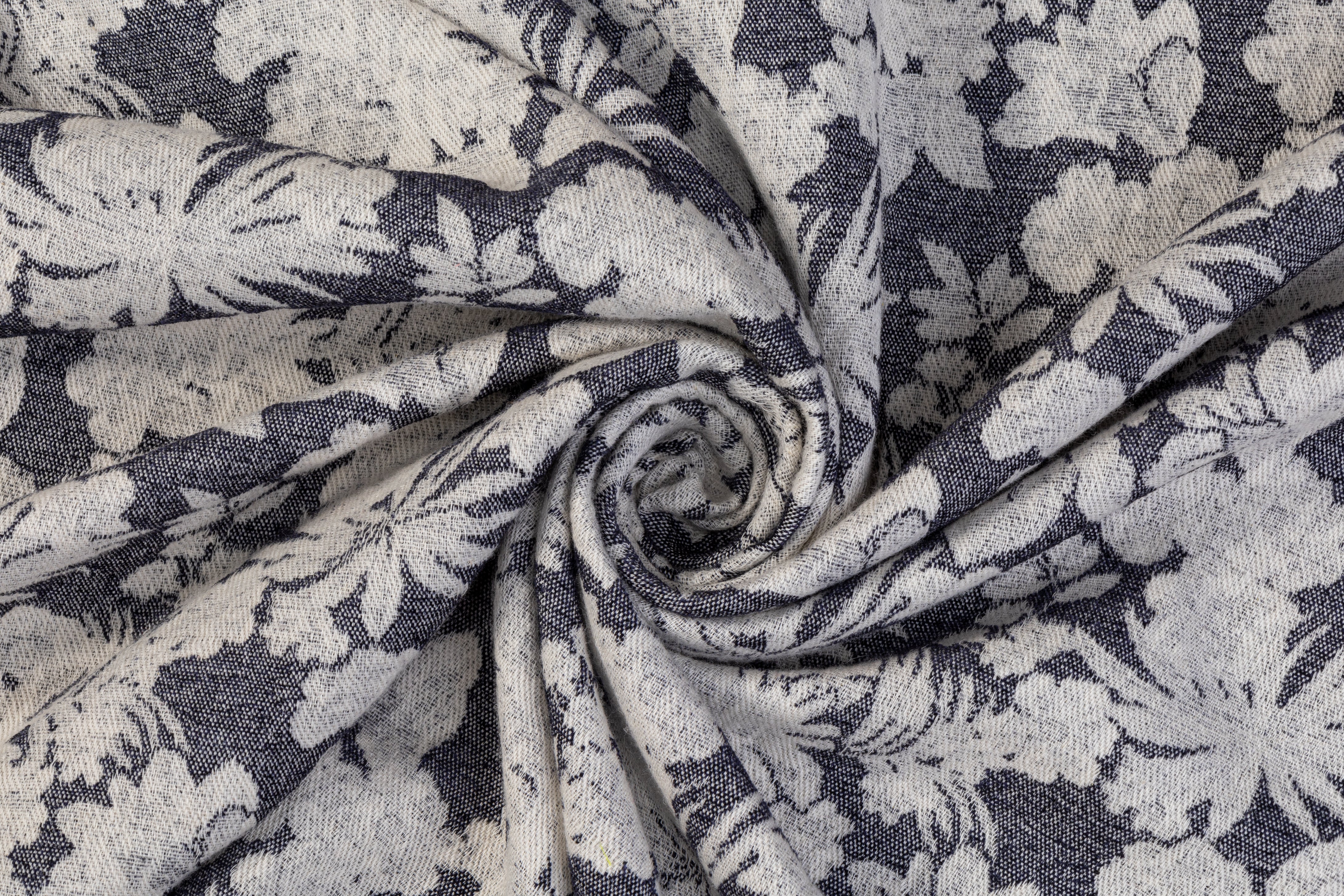 Double Faced Wool Rayon Jacquard - Navy / White / Light Beige