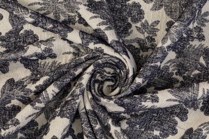 Double Faced Wool Rayon Jacquard - Navy / White / Light Beige